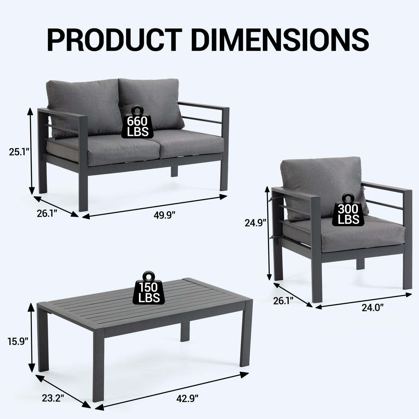 DELMANGO 2 Pieces Outdoor Patio Chairs Set with Removable Washable Cushions, Wide Armrests & All-Weather Metal Frame for Garden, Balcony, Backyard - Grey