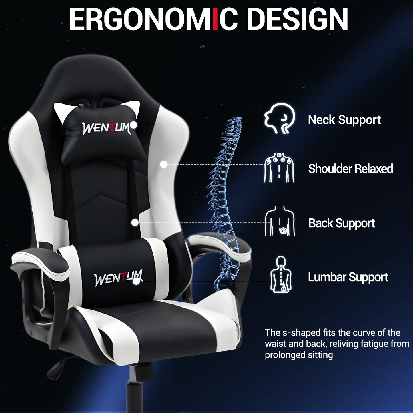 DELMANGO Ergonomic Gaming Chair, Racing Style Office Computer Desk Chair, Swivel PU Leather PC Gamer Chair, White