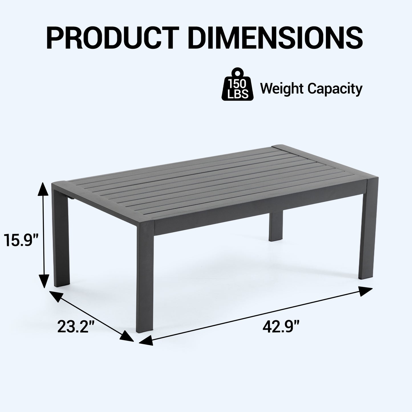 DELMANGO Outdoor Patio Coffee Table, All-Weather Metal Frame with Durable Water-Resistant Tabletop, Modern Side Table for Garden, Balcony, Porch, Backyard - Grey