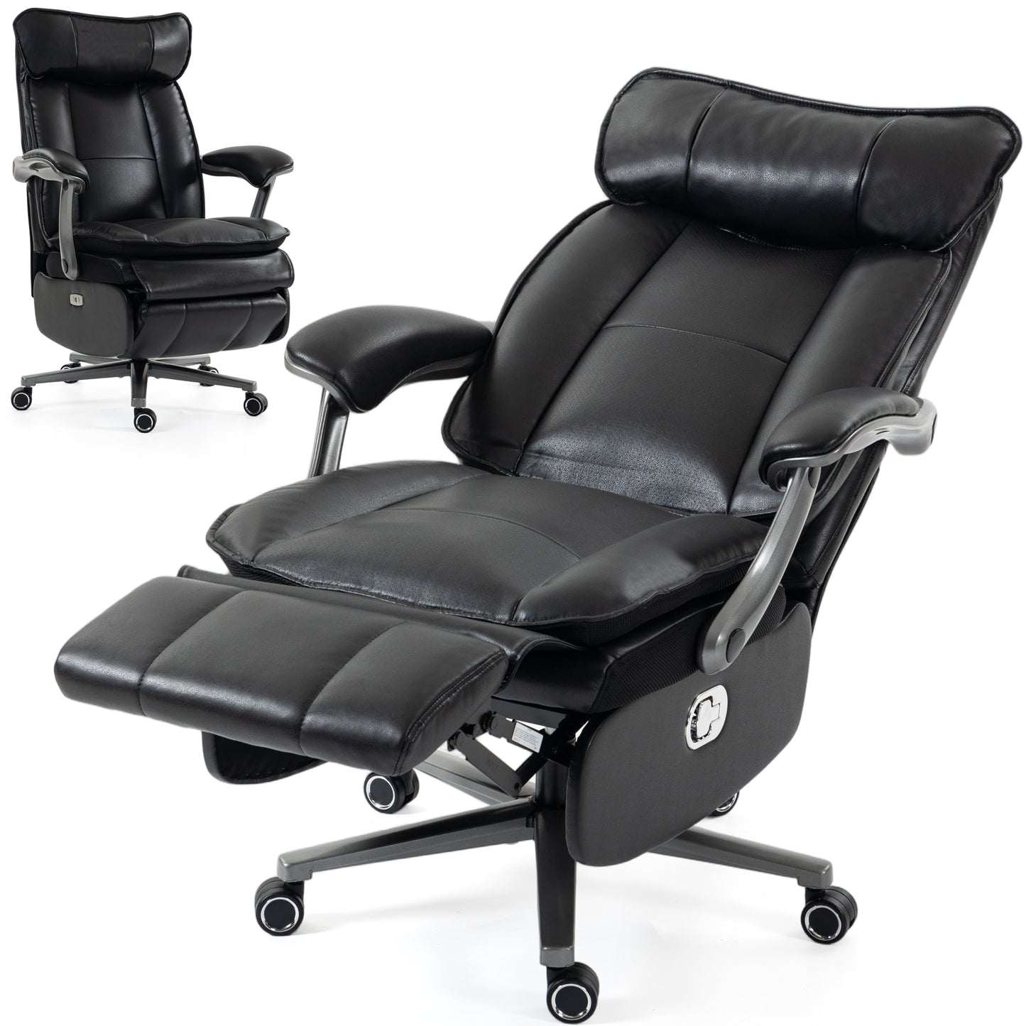 Delmango Executive Office Chair for Big & Tall, USB Charging Port, PU Leather High Back with Footrest, 420lbs Capacity, Electric Recline, Black