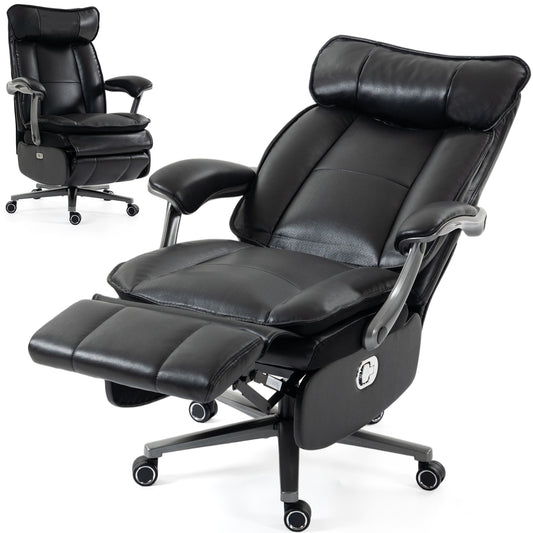 Delmango Executive Office Chair for Big & Tall, USB Charging Port, PU Leather High Back with Footrest, 420lbs Capacity, Electric Recline, Black