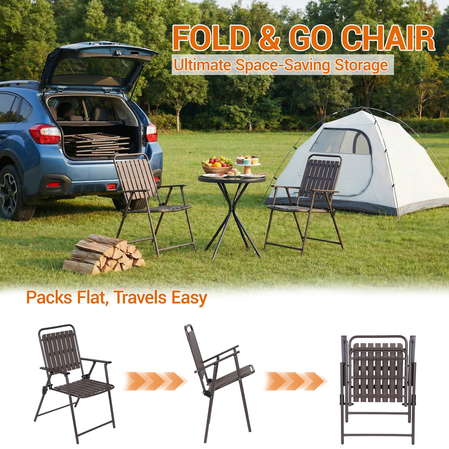 DELMANGO 3 Pieces Patio Furniture Set, Bistro Table and Foldable Chairs, Waterproof Patio Furniture Folding Set, All-Weather outdoor table and chairs, Balcony Furniture for Porch, Yard, Garden, Brown