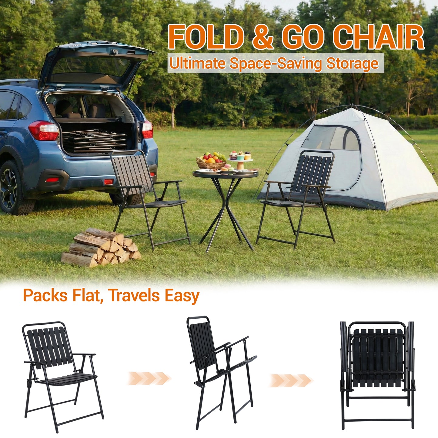 DELMANGO 3 Pieces Patio Furniture Set, Bistro Table and Foldable Chairs, Waterproof Patio Furniture Folding Set, All-Weather outdoor table and chairs, Balcony Furniture for Porch, Yard, Garden, Black