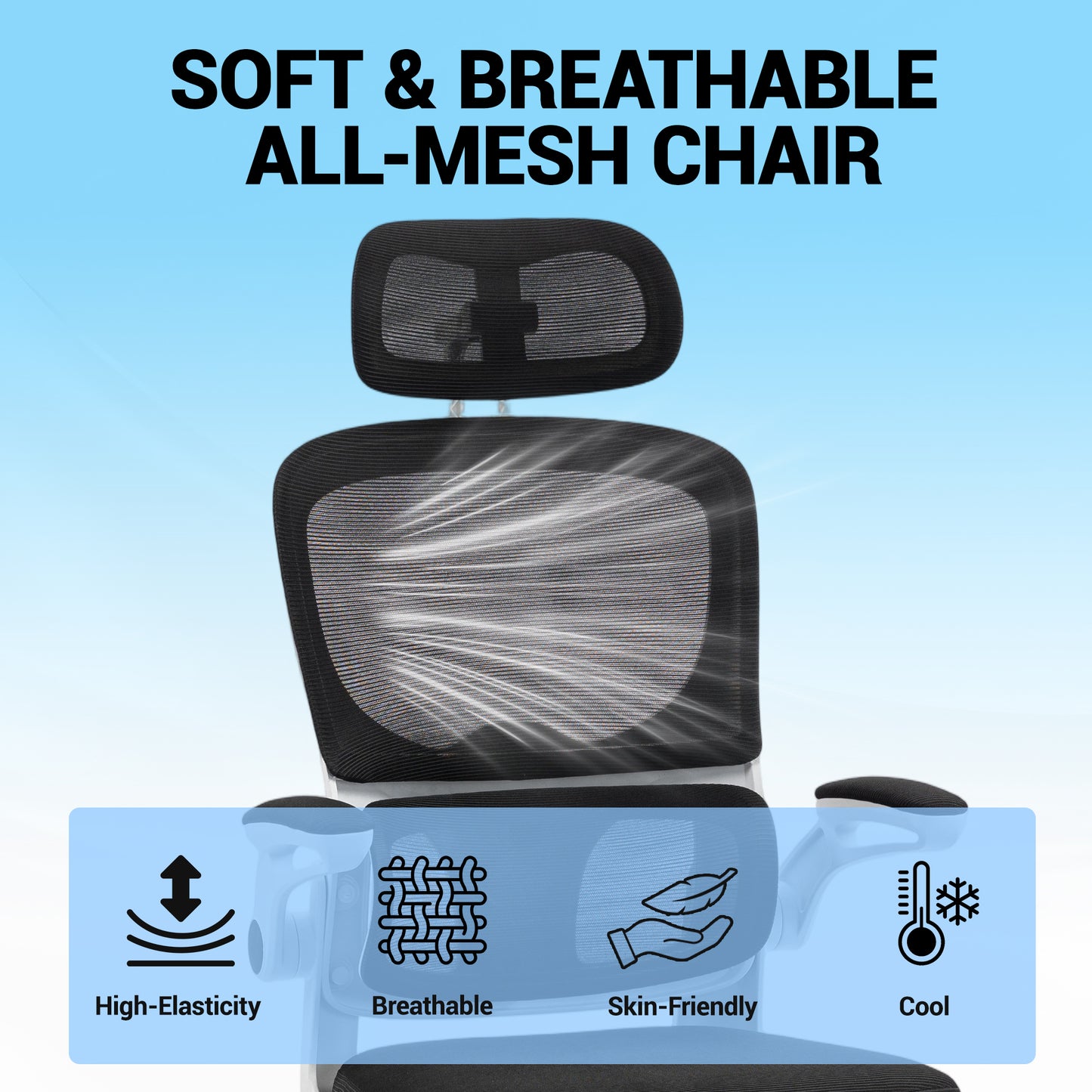 Delmango Office Chair, Ergonomic Desk Chair with Flip-up Arms, Coat Hook, Adjustable Headrest and Lumber Support, Mesh Computer Chair, 330 LBS, White