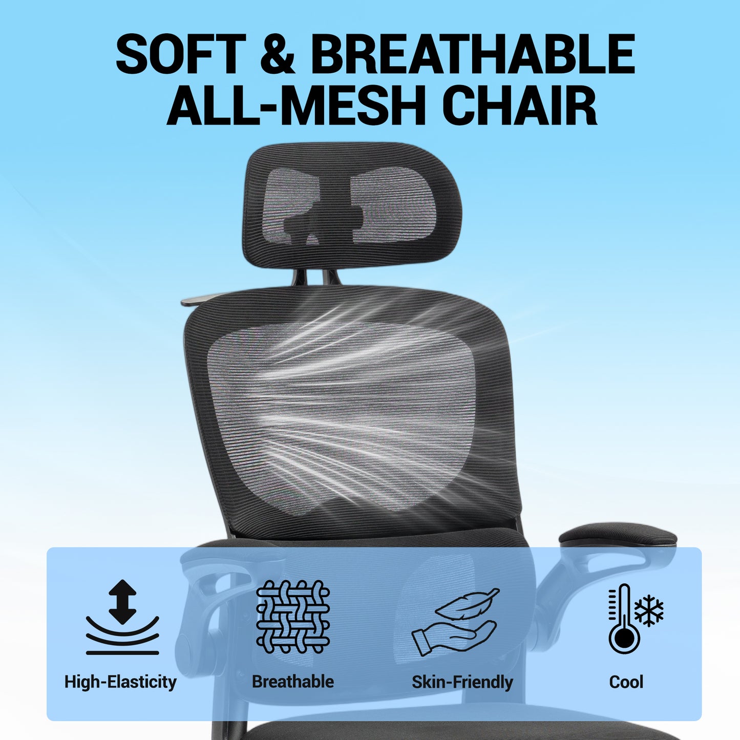 Delmango Office Chair, Ergonomic Desk Chair with Flip-up Arms, Coat Hook, Adjustable Headrest and Lumber Support, Mesh Computer Chair, 330 LBS, Black