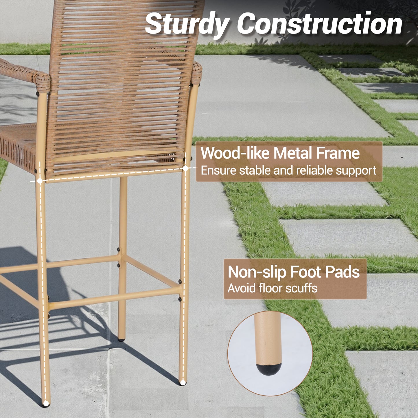 DELMANGO 2Pcs Bar Stool, Counter Height Patio Rattan Bar Stool Chairs with Armrests for Porch Garden Indoor Kitchen, Yellow