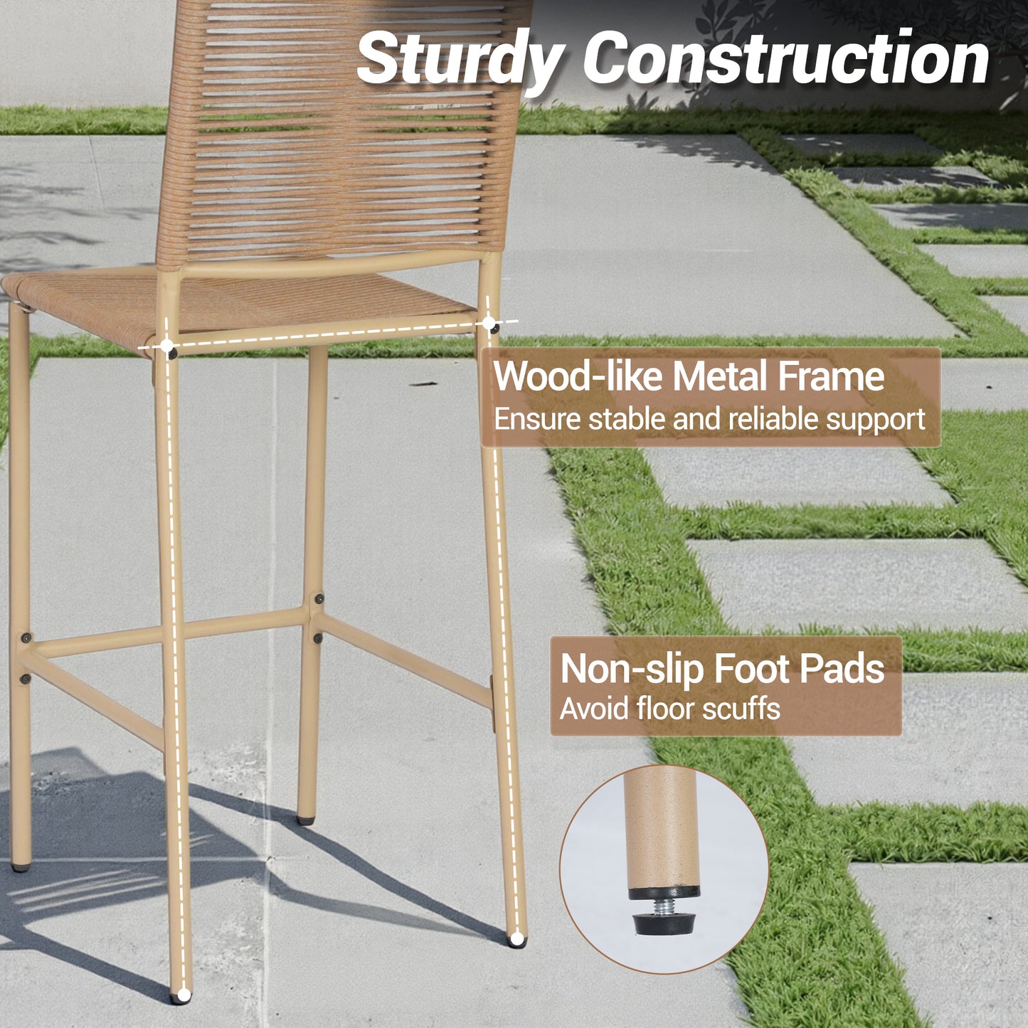 DELMANGO 4Pcs Bar Stool, Counter Height Patio Rattan Armless Chairs for Porch Garden Indoor Kitchen, Yellow