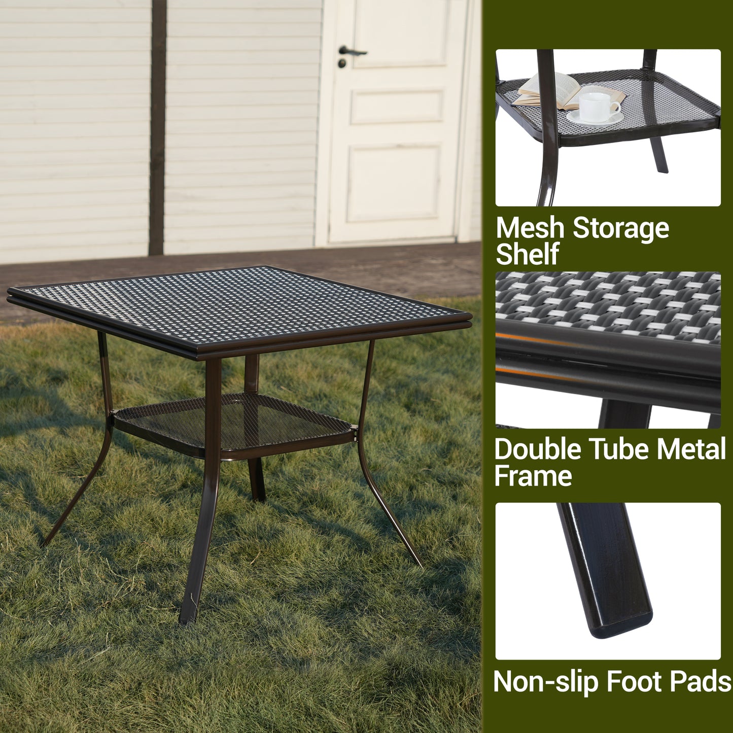 DELMANGO Square Outdoor Bistro Table with Matal Frame and Adjustable Foot Pads for Garden Balcony, Black/White