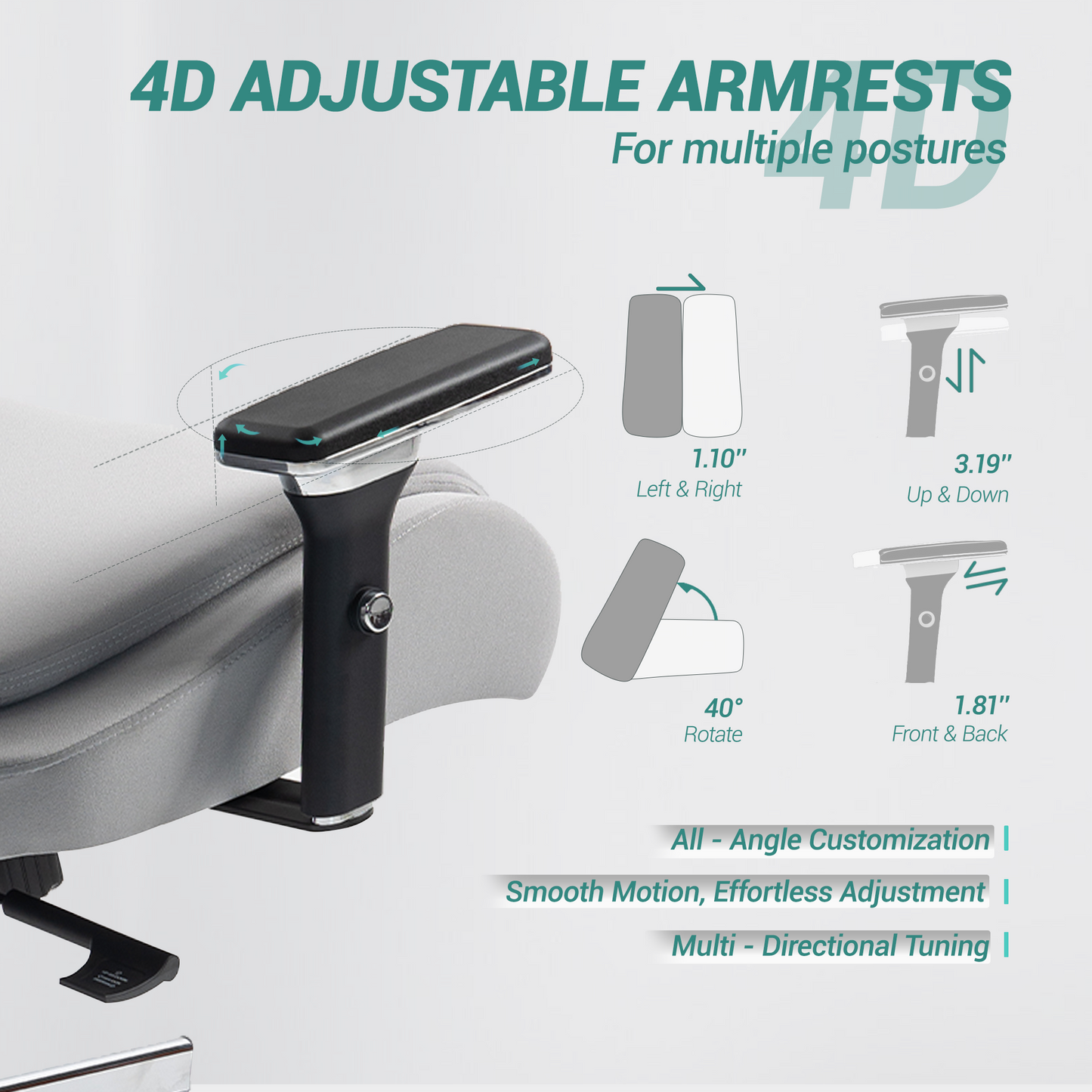 DELMANGO Ergonomic Mesh Office Chair, Comfortable Big and Tall Executive Desk Chair with 4D Adjustable Arms, 2D Lumbar Support & Headrest, Grey