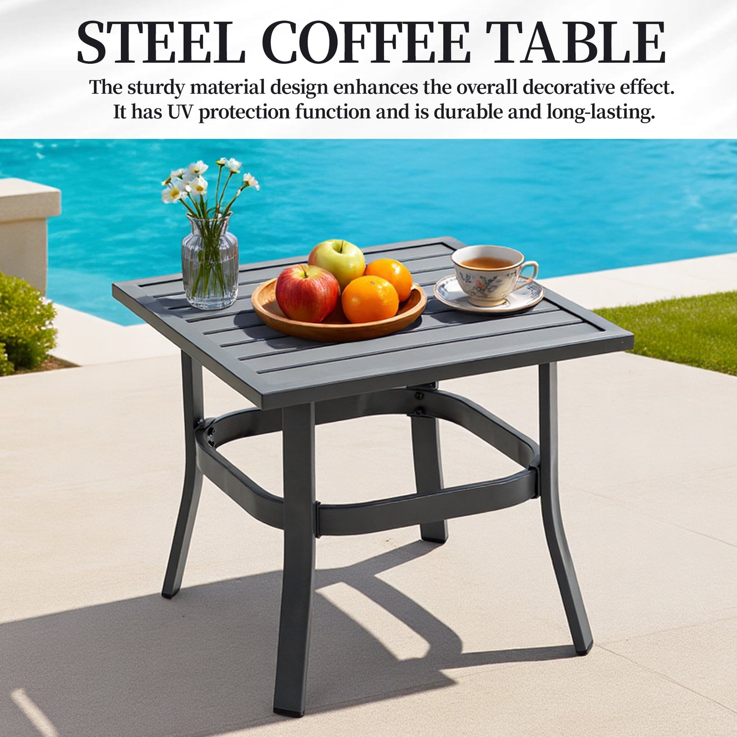 DELMANGO 1 PCS Outdoor Coffee Table, 2 PCS Footstools,for Garden/Backyard/Porch, Grey
