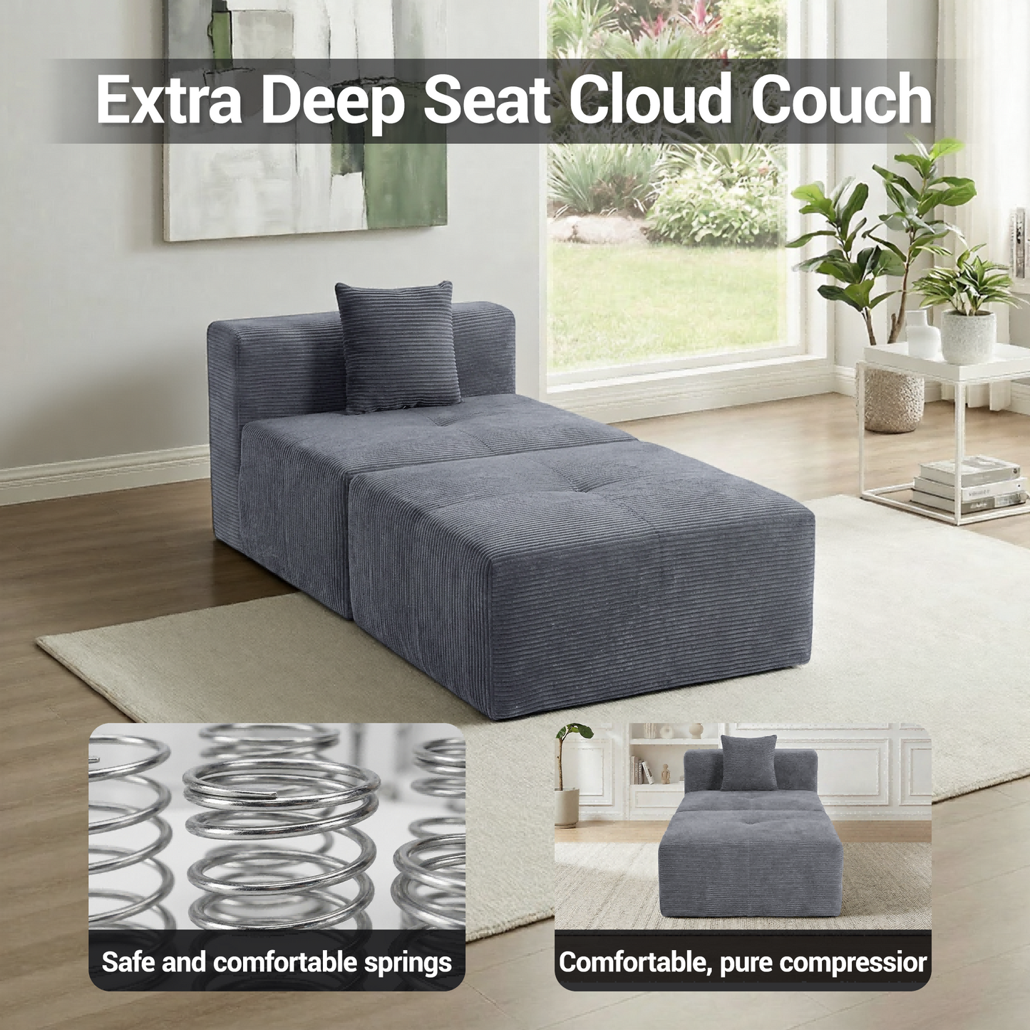 DELMANGO Cloud Sectional Sofa Bed, Sleeper Couch for Living Room, Extra Deep Loveseat, No Assembly,Grey