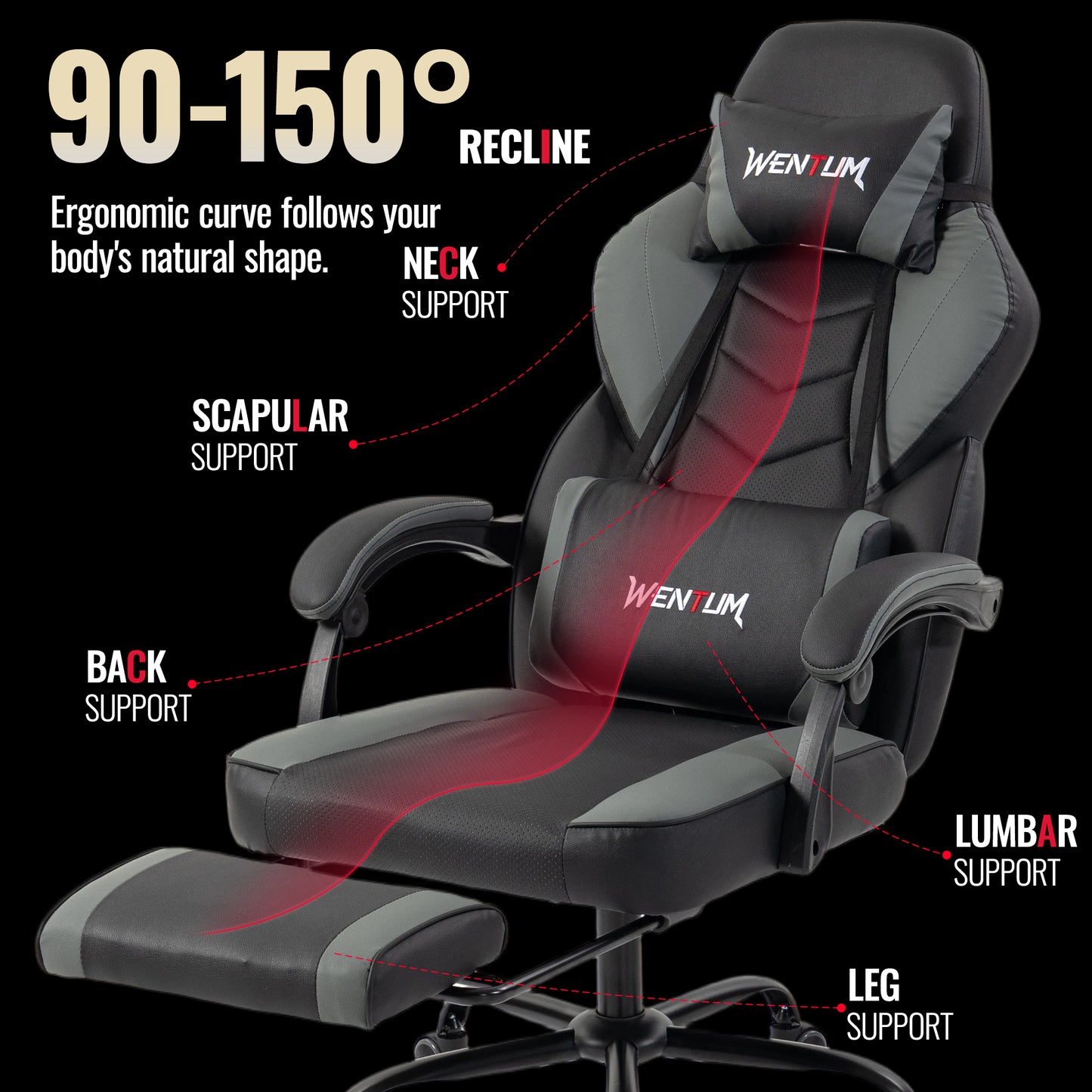 Delmango Gaming Chair 350lb Weight Capacity with Footrest, Big & Tall Ergonomic Office Chair for Adults with Oversized Headrest and Lumbar Pillow, Computer Chair Gaming for Office£¨Gray£©
