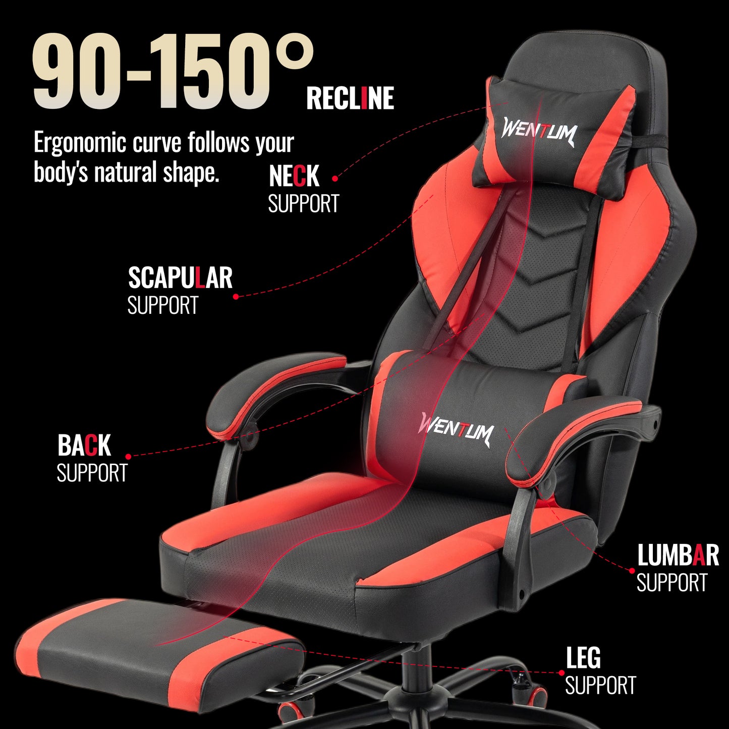 Delmango Gaming Chair 350lb Weight Capacity with Footrest, Big & Tall Ergonomic Office Chair for Adults with Oversized Headrest and Lumbar Pillow, Computer Chair Gaming for Office£¨Red£©