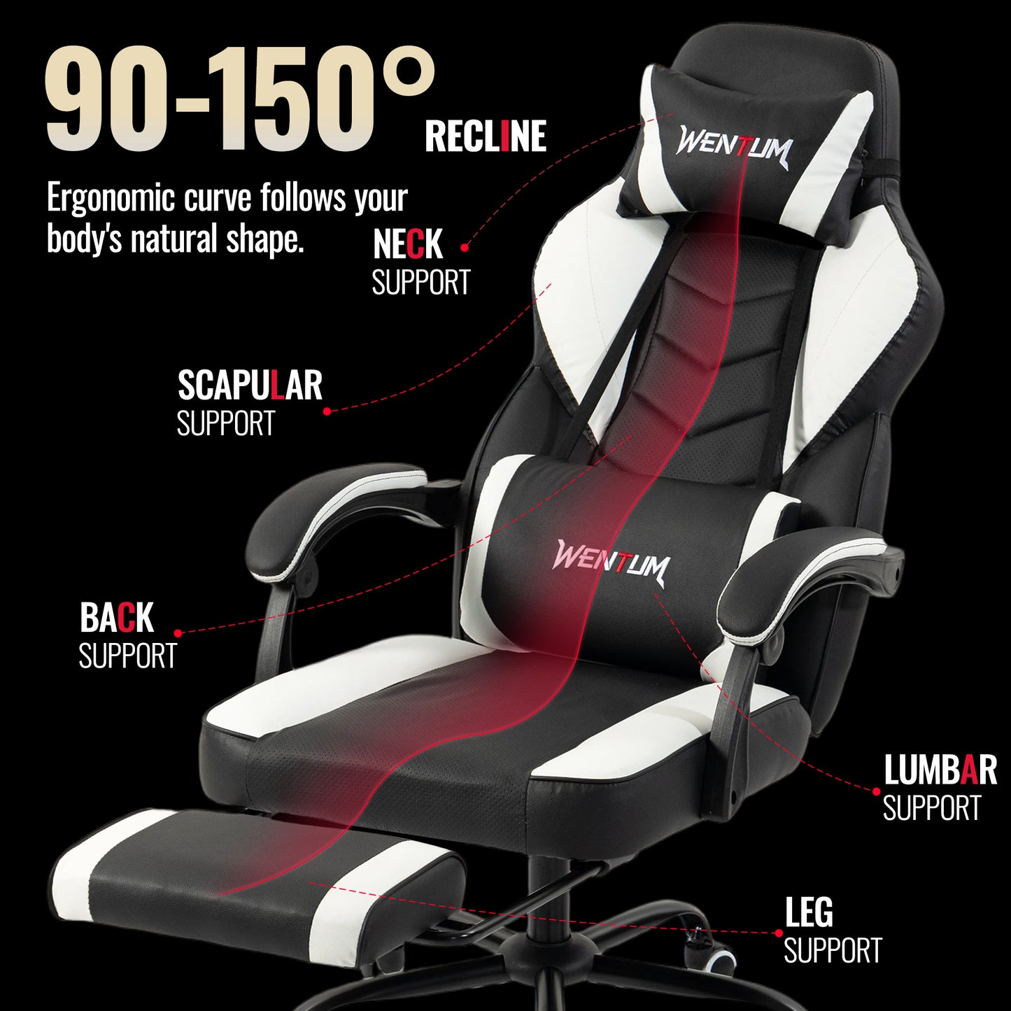 Delmango Gaming Chair 350lb Weight Capacity with Footrest, Big & Tall Ergonomic Office Chair for Adults with Oversized Headrest and Lumbar Pillow, Computer Chair Gaming for Office£¨White£©
