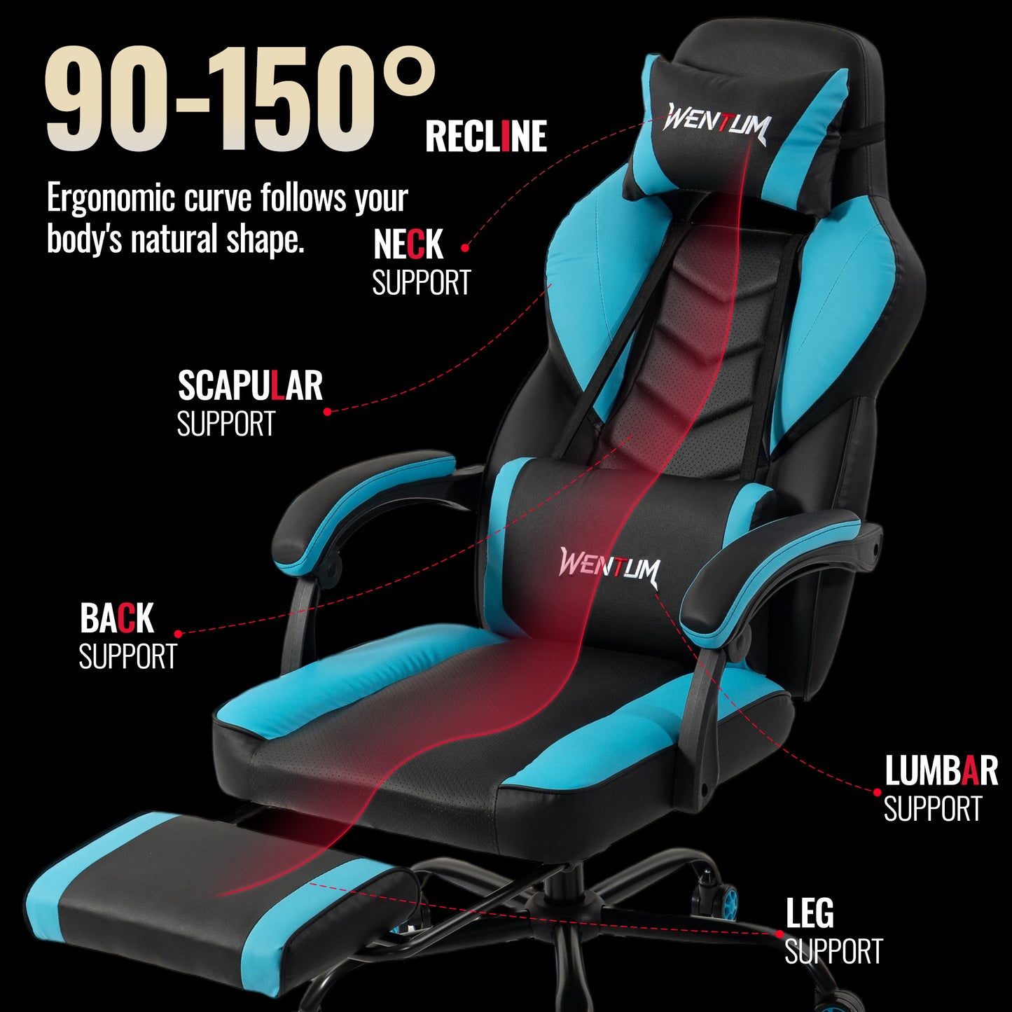 Big & Tall Gaming Chair 350lb Weight Capacity with Footrest, Ergonomic Video Game Chair for Adults with Oversized Headrest and Lumbar Pillow, Computer Chair Gaming for Office£¨Blue£©