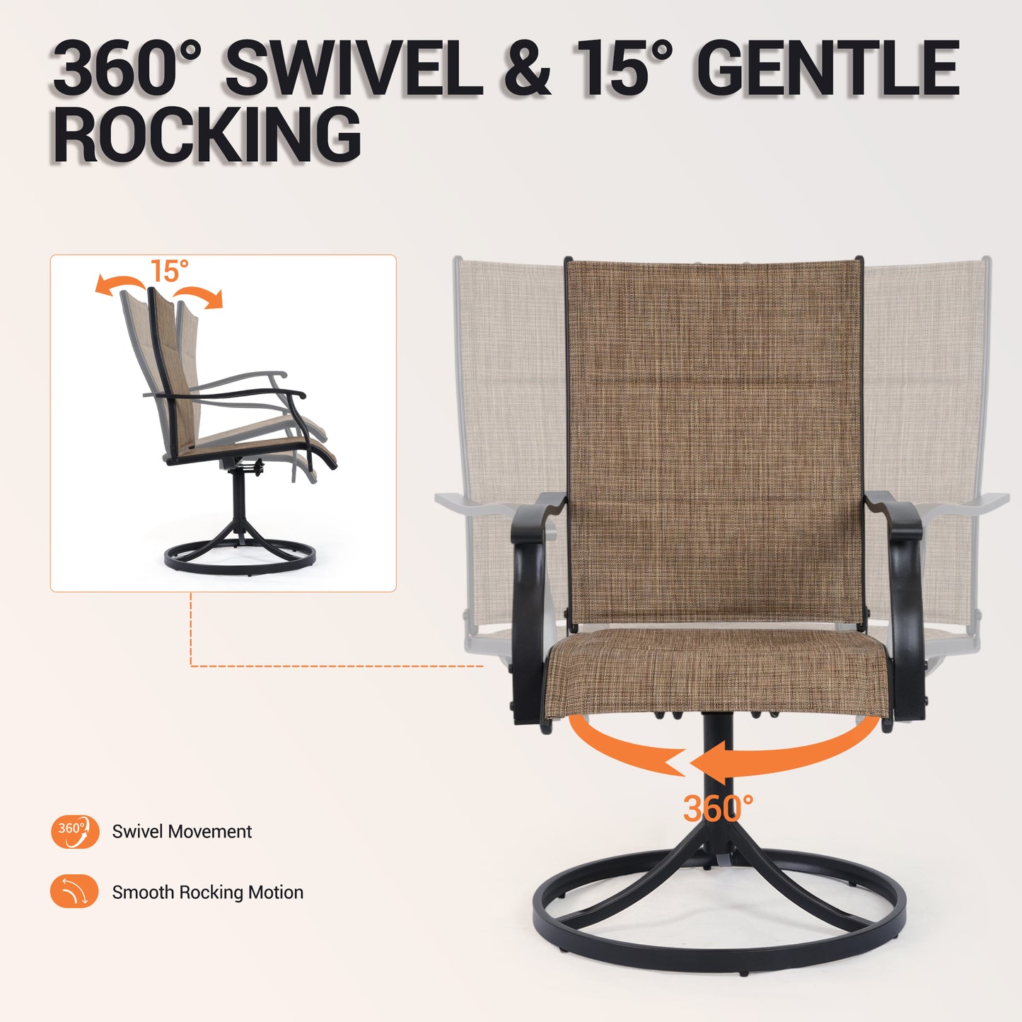 DELMANGO Patio Swivel Chairs Set of 6, Outdoor Dining Chairs High Back, All-Weather Textilene Swivel Rocker Chair for Lawn Porch Garden, Brown