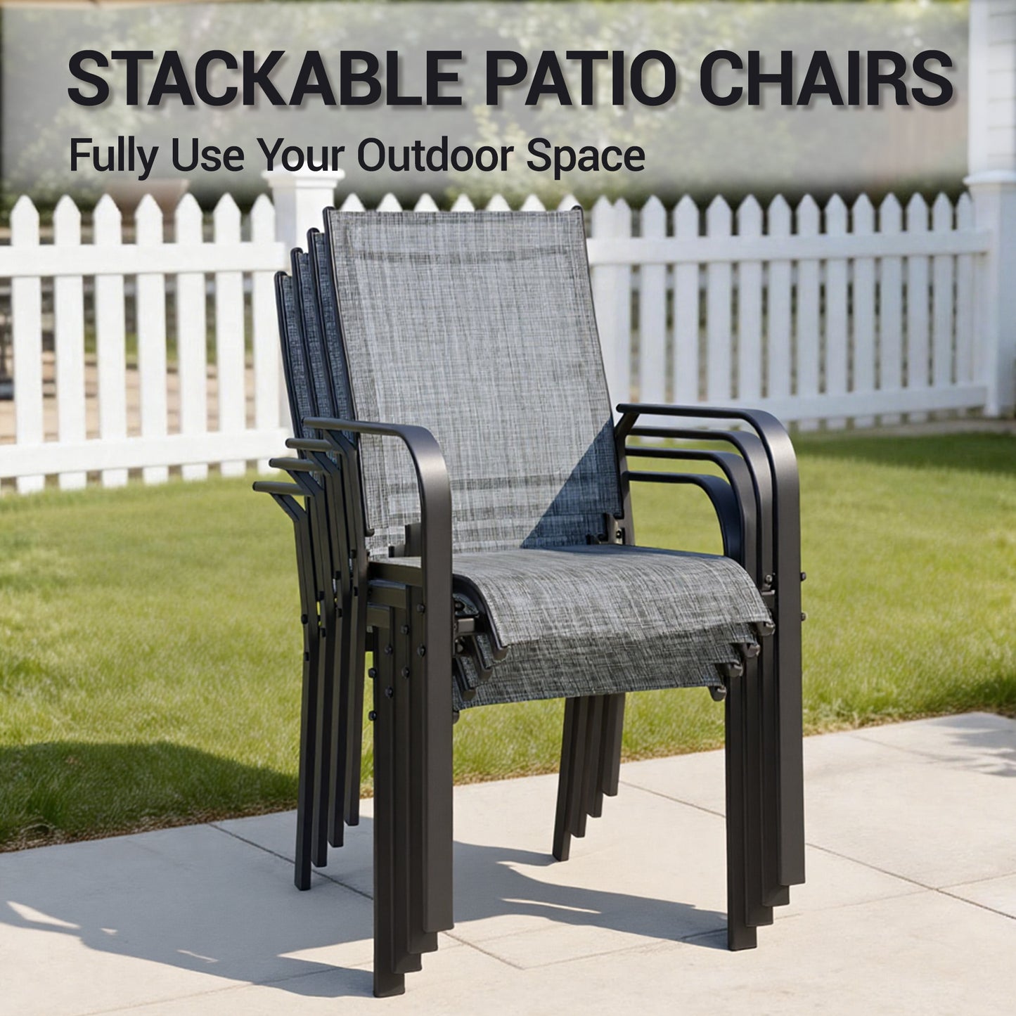 DELMANGO Patio Chairs Set of 4, Outdoor Dining Chairs High Back, All-Weather Padded Textilene Dining Chair for Lawn Porch Garden, Gray(Set of 4)
