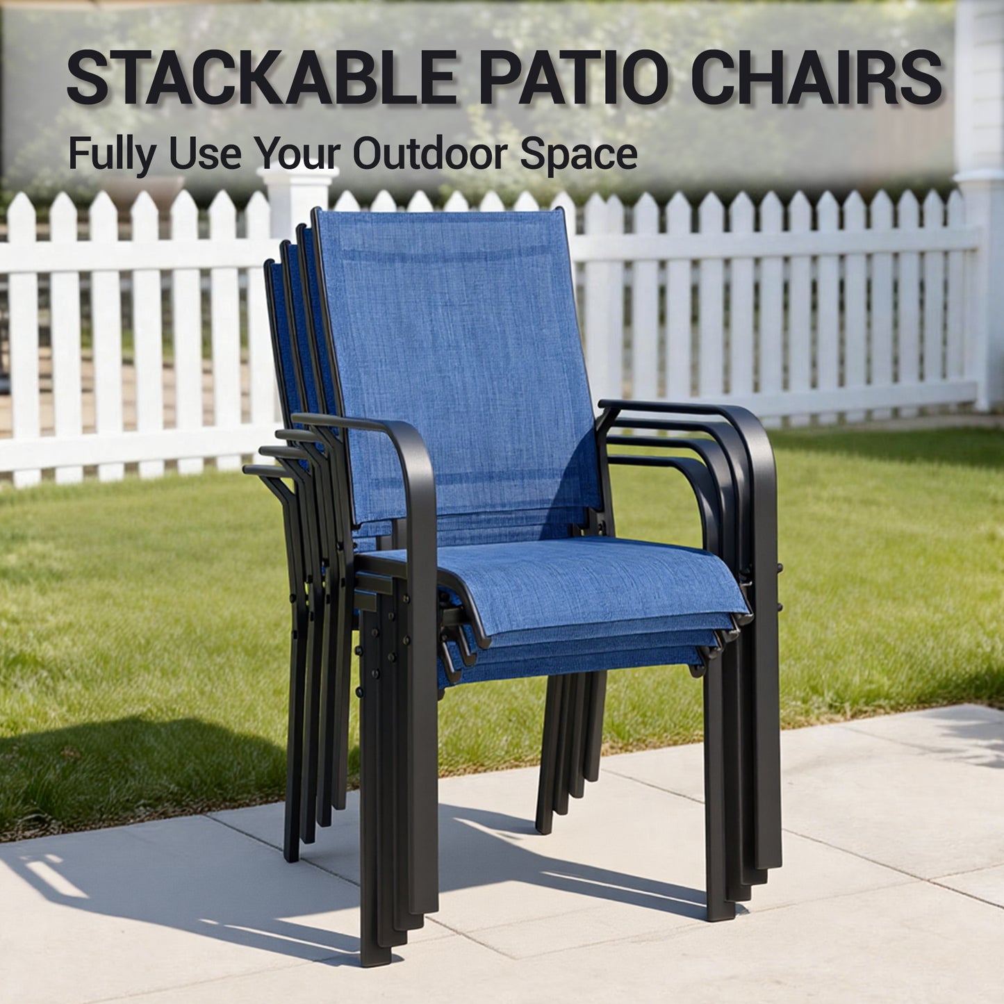 DELMANGO Patio Chairs Set of 8, Outdoor Dining Chairs High Back, All-Weather Padded Textilene Dining Chair for Lawn Porch Garden,Blue