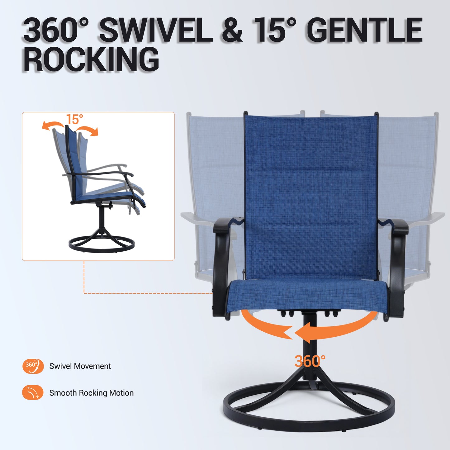 DELMANGO Patio Swivel Chairs Set of 2, Outdoor Dining Chairs High Back, All-Weather Textilene Swivel Rocker Chair for Lawn Porch Garden, Blue