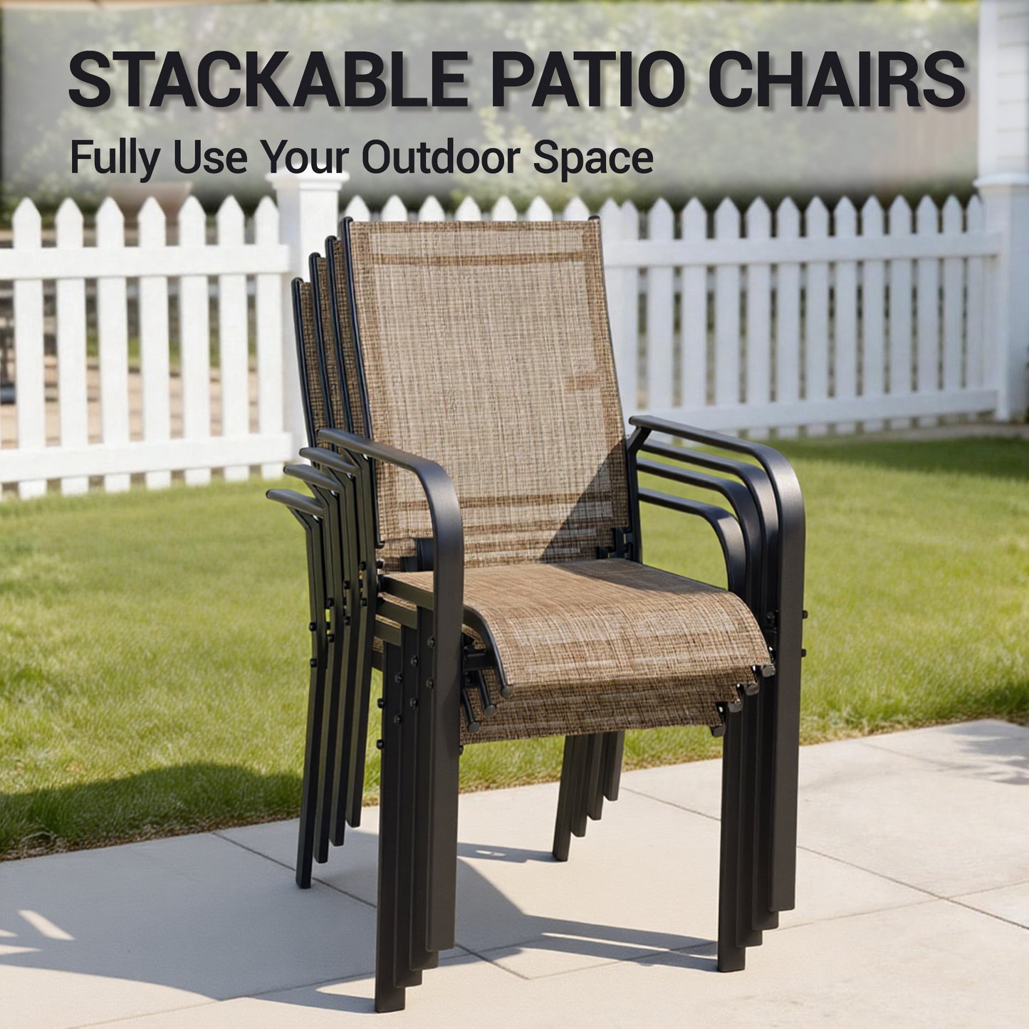 DELMANGO Patio Chairs Set of 8, Outdoor Dining Chairs High Back, All-Weather Padded Textilene Dining Chair for Lawn Porch Garden,Brown