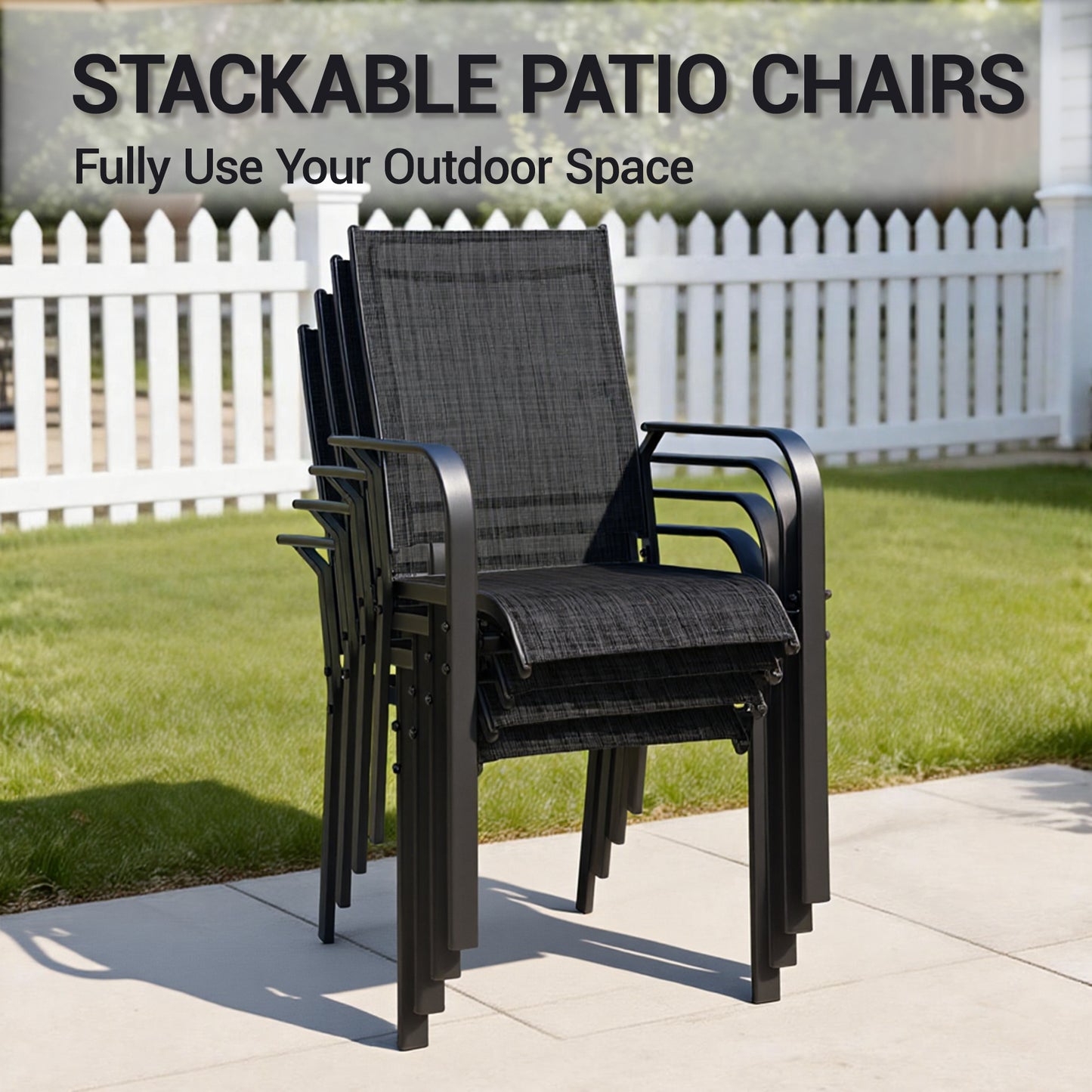 DELMANGO Patio Chairs Set of 4, Outdoor Dining Chairs High Back, All-Weather Padded Textilene Dining Chair for Lawn Porch Garden, Black(Set of 4)