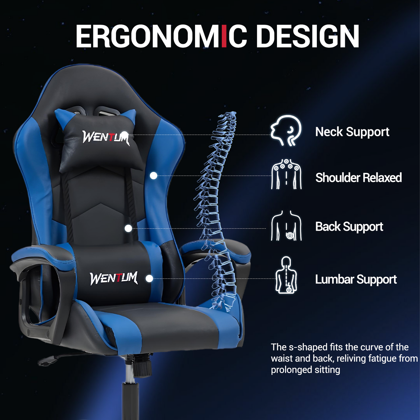 DELMANGO Ergonomic Gaming Chair, Racing Style Office Computer Desk Chair, Swivel PU Leather PC Gamer Chair, Blue