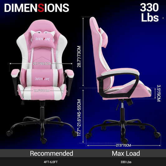 DELMANGO Ergonomic Gaming Chair, Racing Style Office Computer Desk Chair, Swivel PU Leather PC Gamer Chair, Pink