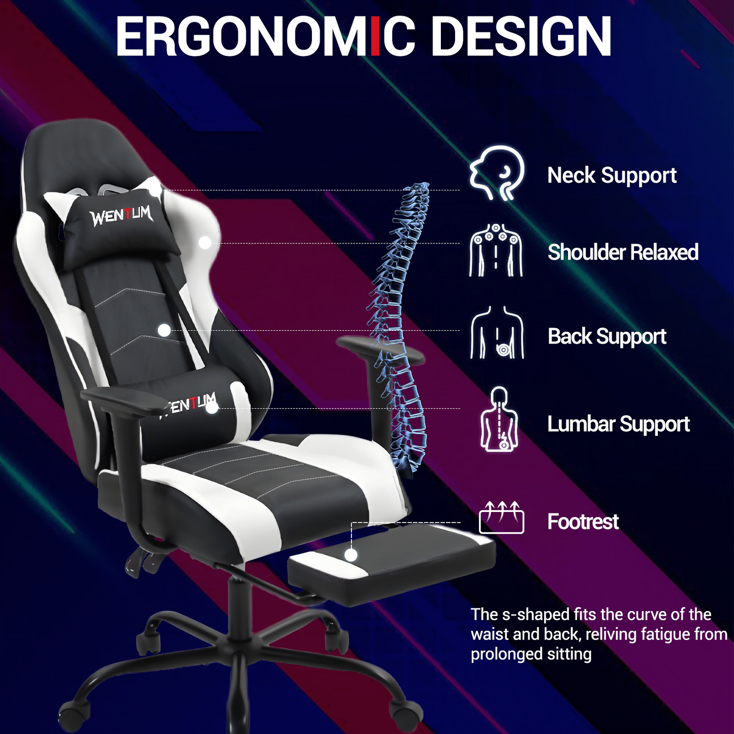 DELMANGO Massage Gaming Chair with Recline and Footrest, Racing Style PU Leather Office Desk Chair with Head Pillow for Adults, White