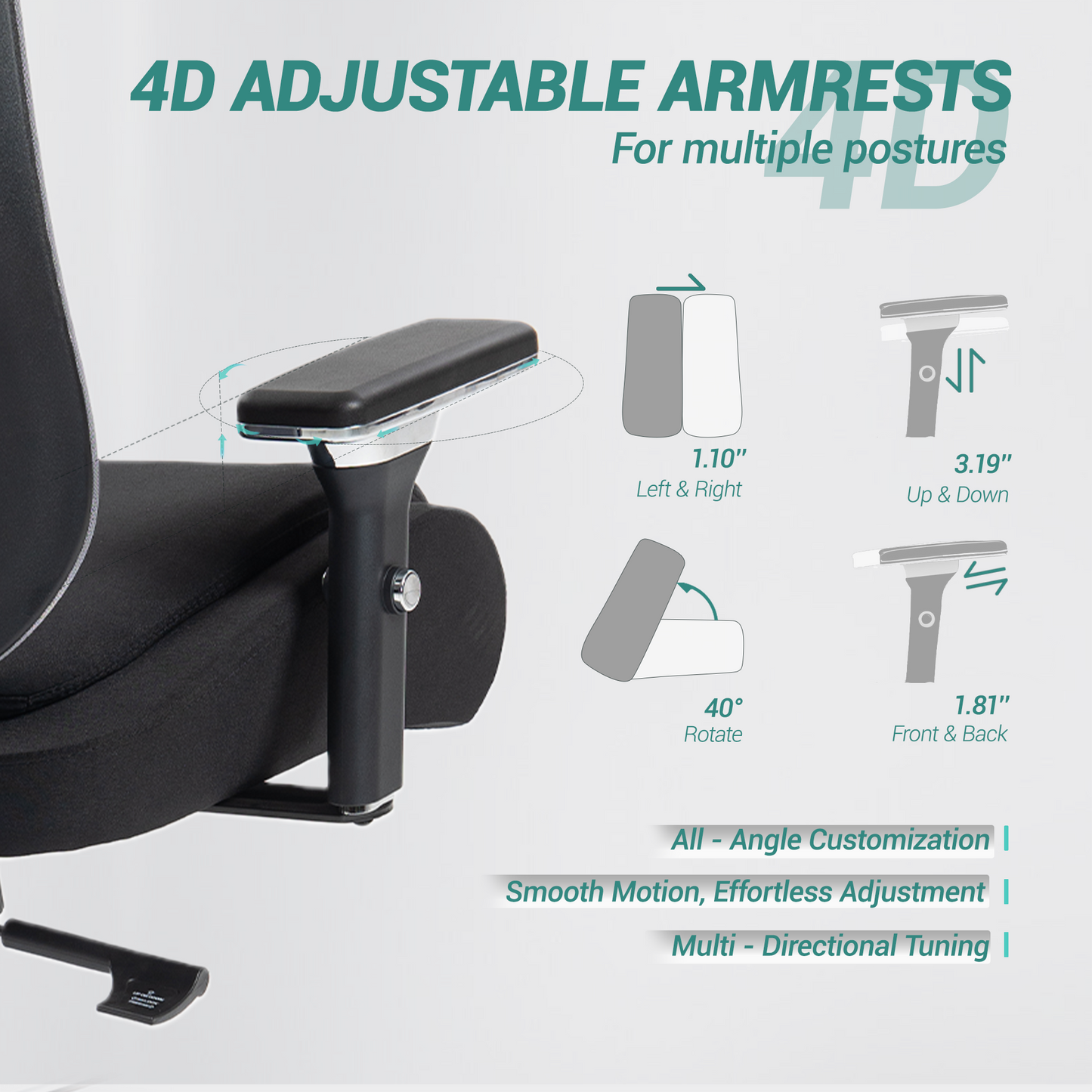 DELMANGO Ergonomic Mesh Office Chair, Comfortable Big and Tall Executive Desk Chair with 4D Adjustable Arms, 2D Lumbar Support & Headrest, Black/Grey