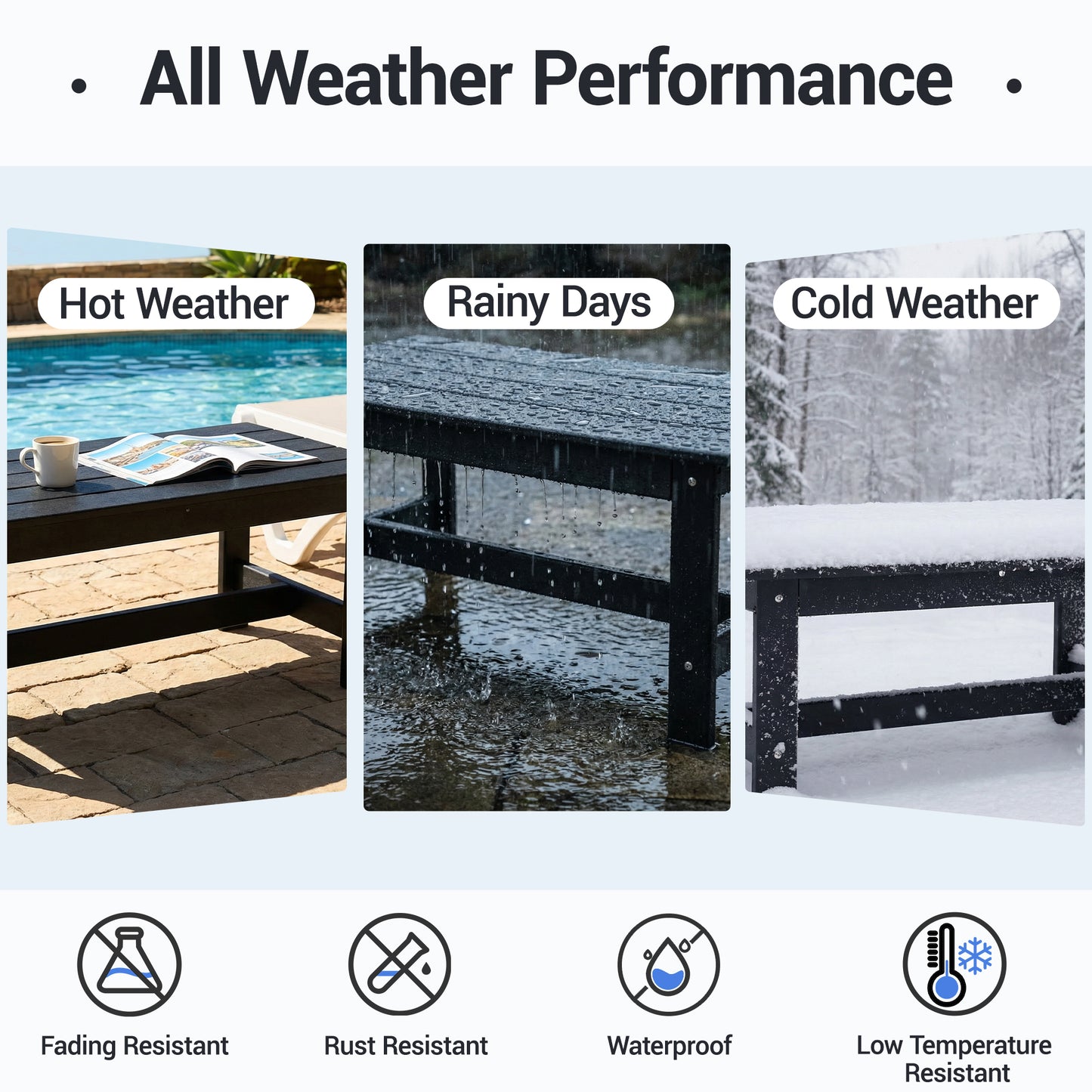 DELMANGO Outdoor HDPE Coffee Table Black
