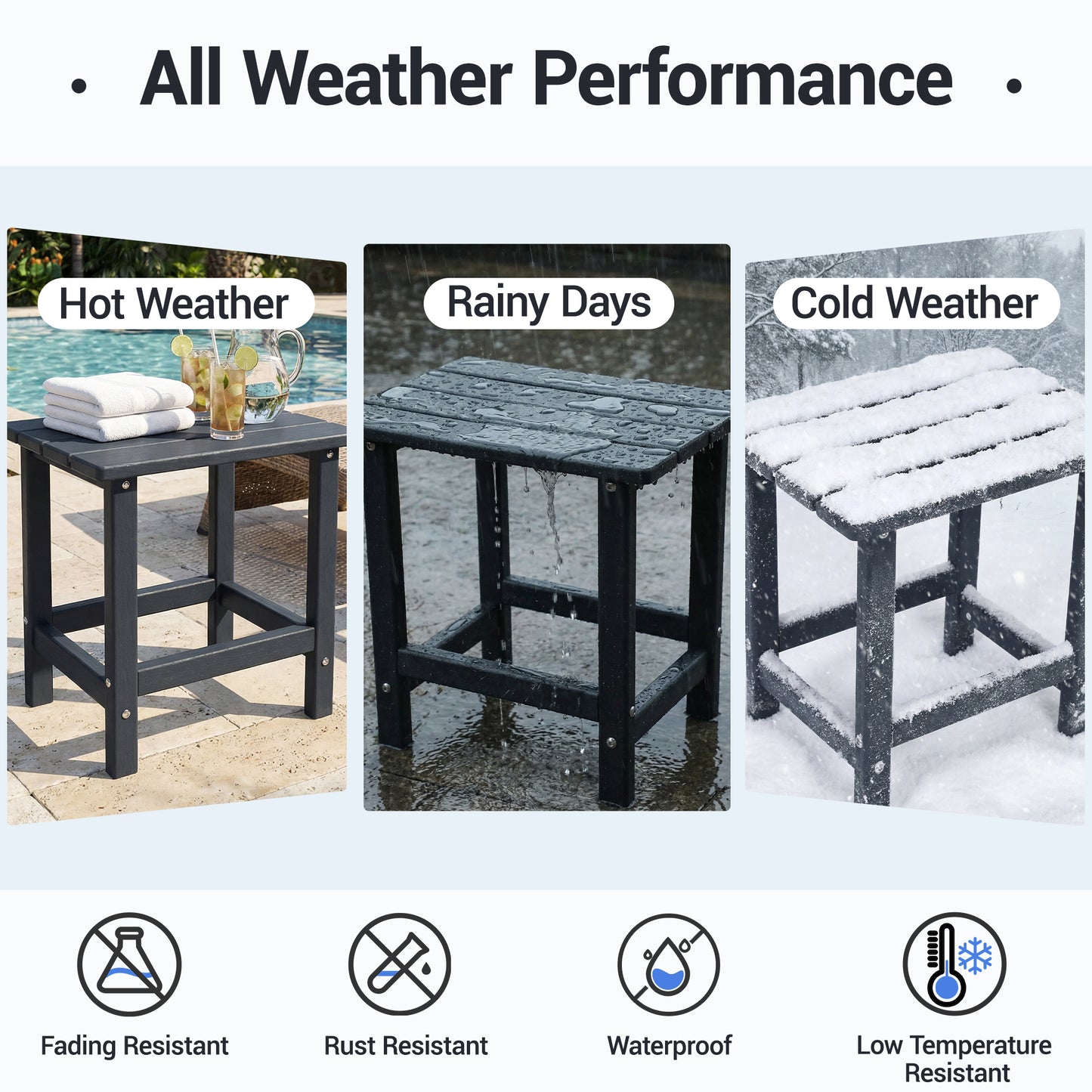 DELMANGO HDPE Outdoor Side Table - All Weather Performance Patio Side Table, Waterproof Small Outdoor End Table for Patio, Garden, Lawn, Pool, Balcony, Living Room Black