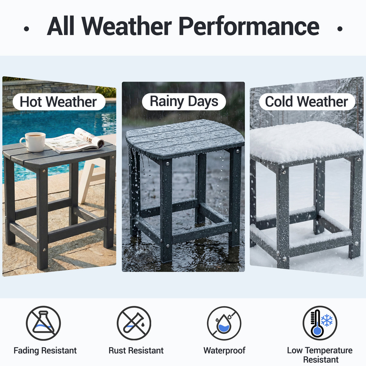 DELMANGO HDPE Outdoor Side Table - All Weather Performance Patio Side Table, Waterproof Small Outdoor End Table for Patio, Garden, Lawn, Pool, Balcony, Living Room Gray