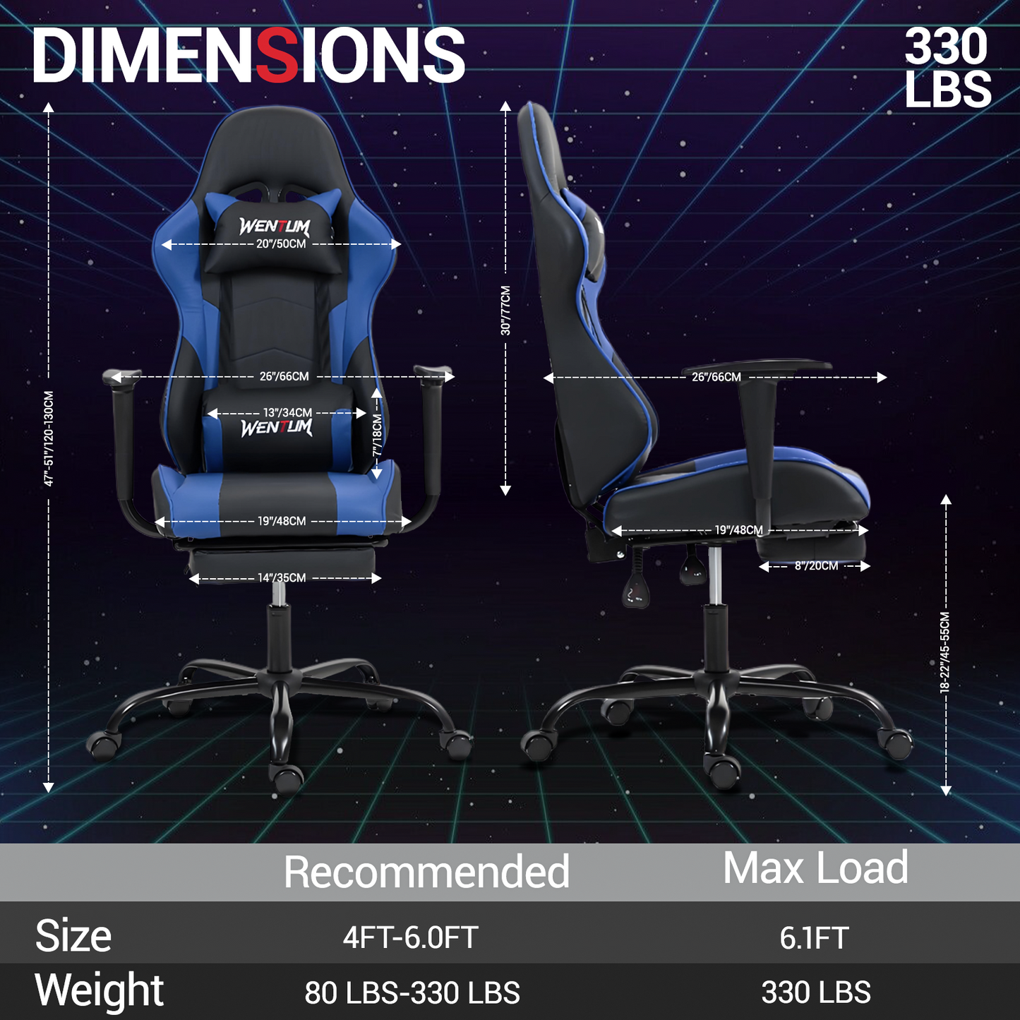 DELMANGO Massage Gaming Chair with Recline and Footrest, Racing Style PU Leather Office Desk Chair with Head Pillow for Adults, Blue