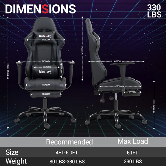 DELMANGO Massage Gaming Chair with Recline and Footrest, Racing Style PU Leather Office Desk Chair with Head Pillow for Adults, Black