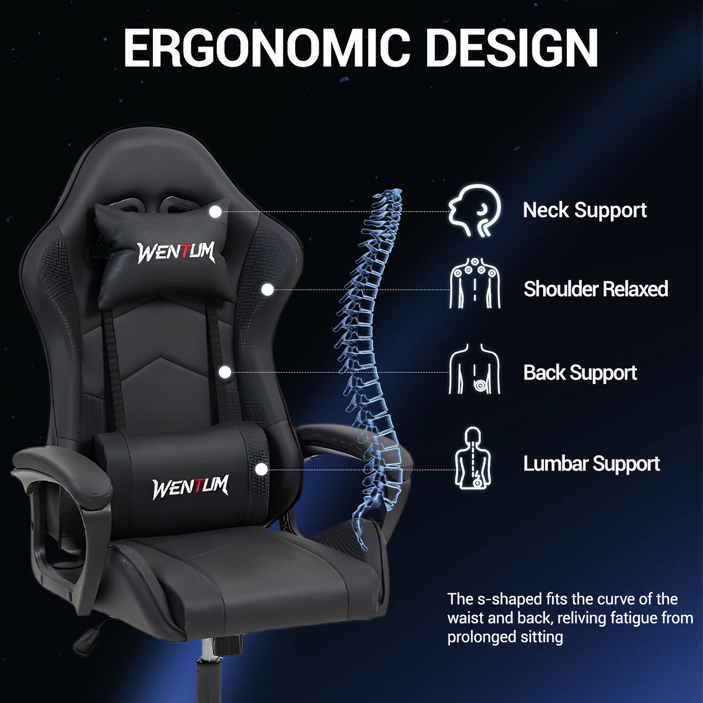 DELMANGO Ergonomic Gaming Chair, Racing Style Office Computer Desk Chair, Swivel PU Leather PC Gamer Chair, Black