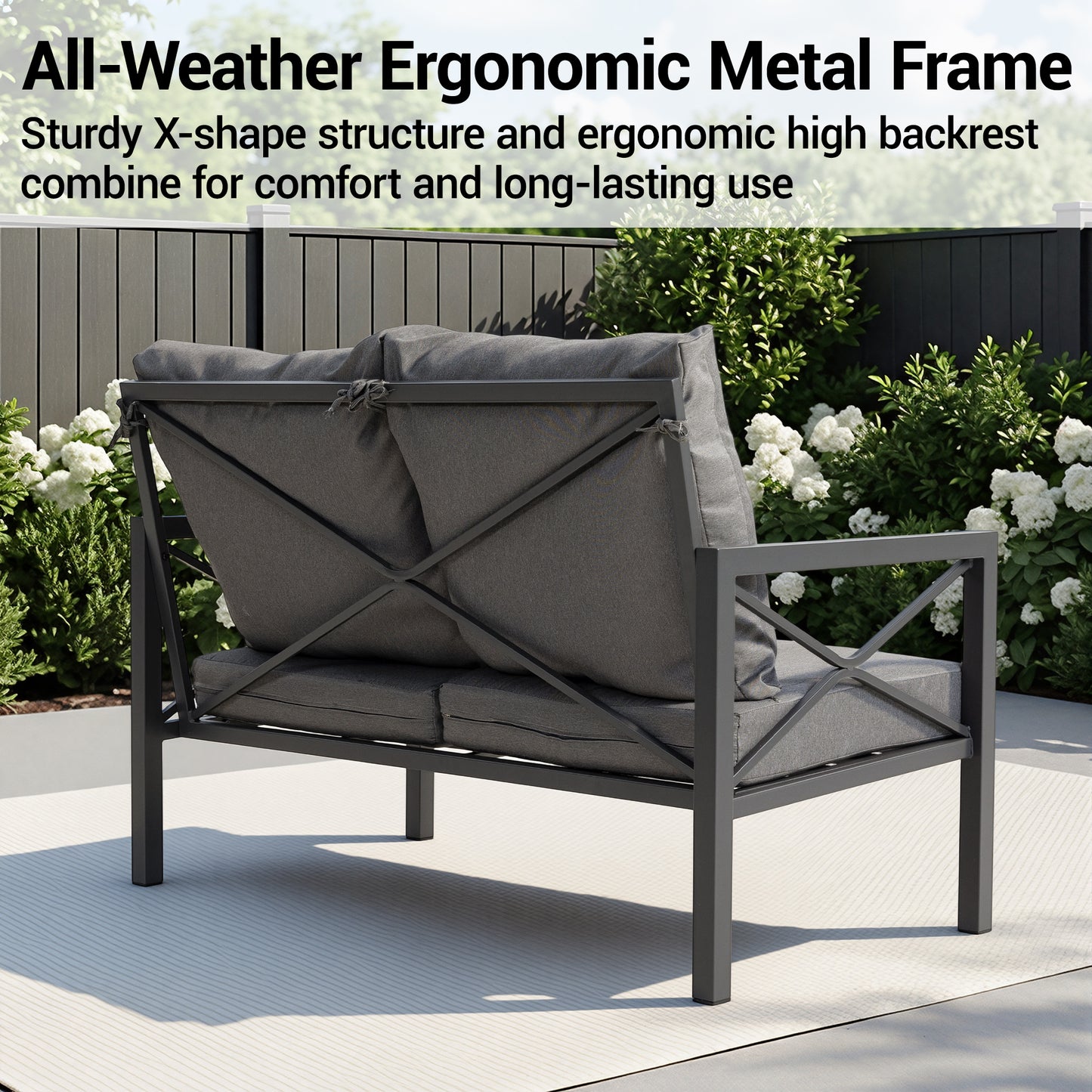 DELMANGO 4 Pieces Patio Furniture Set, Metal Outdoor Patio Furniture Conversation Set with Coffee Table, Outdoor Sofa Sets for Balcony, Porch, Poolside, Grey