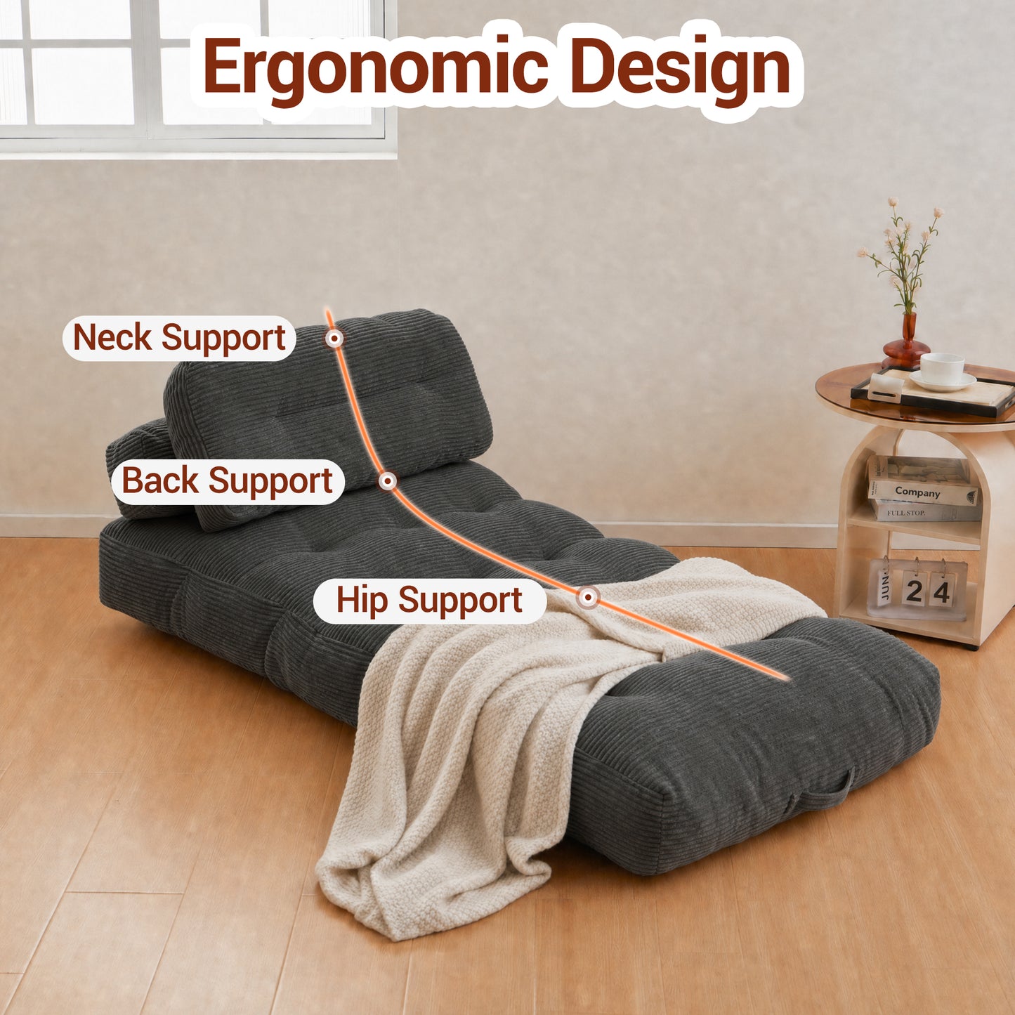 Delmango Folding Sofa Bed Convertible Futon Couch with Pillow for Adults and Kids Gray