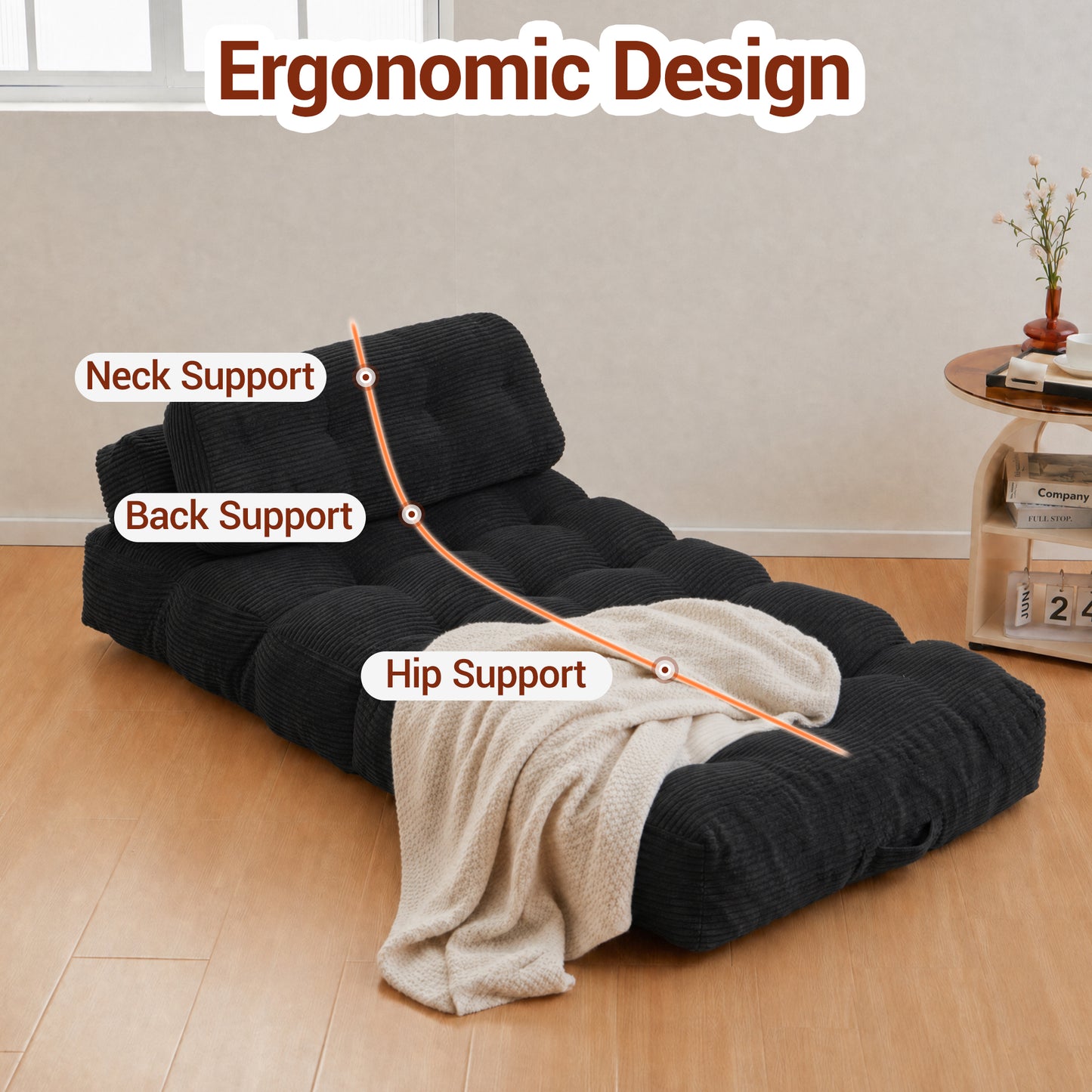 Delmango Folding Sofa Bed Convertible Futon Couch with Pillow for Adults and Kids BLACK