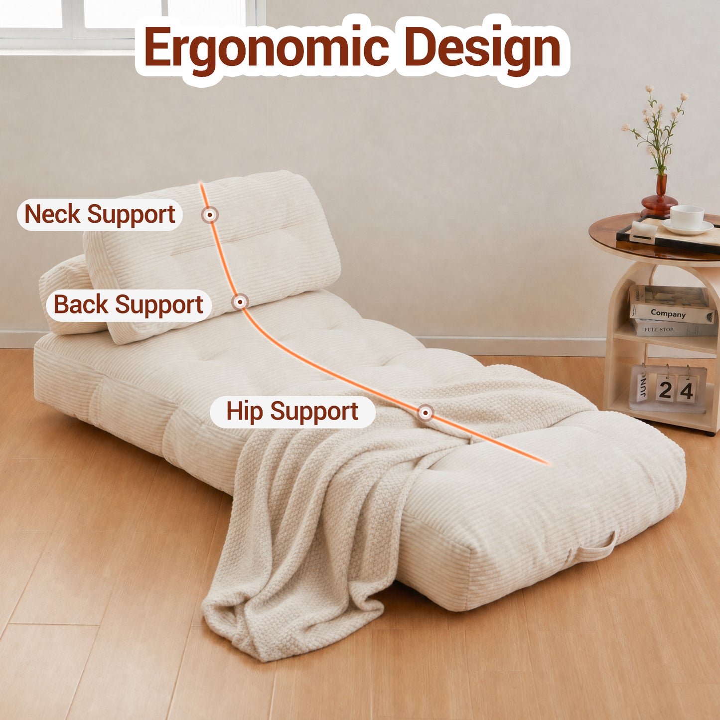 Delmango Folding Sofa Bed Convertible Futon Couch with Pillow for Adults and Kid Beige