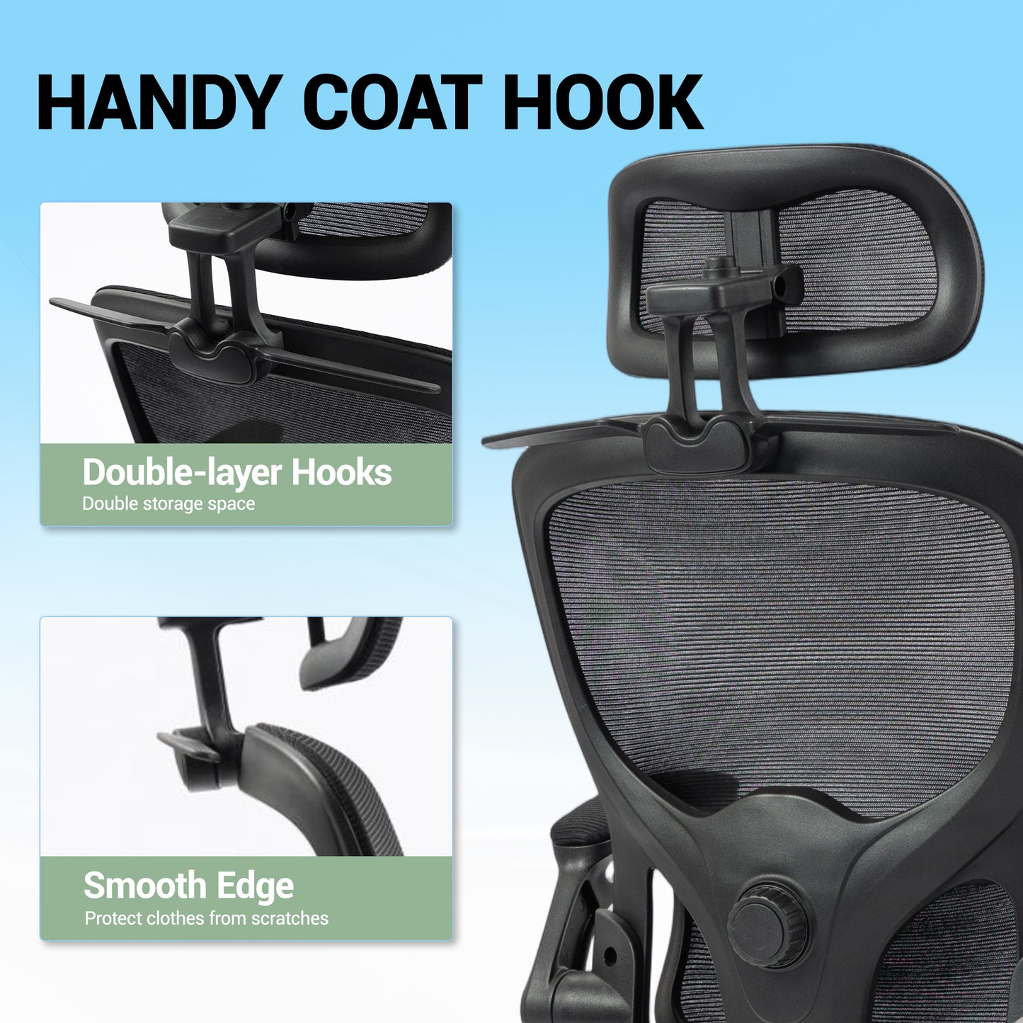 Delmango Office Chair, Ergonomic Desk Chair with Flip-up Arms, Coat Hook, Adjustable Headrest and Lumber Support, Mesh Computer Chair, 330 LBS, Black