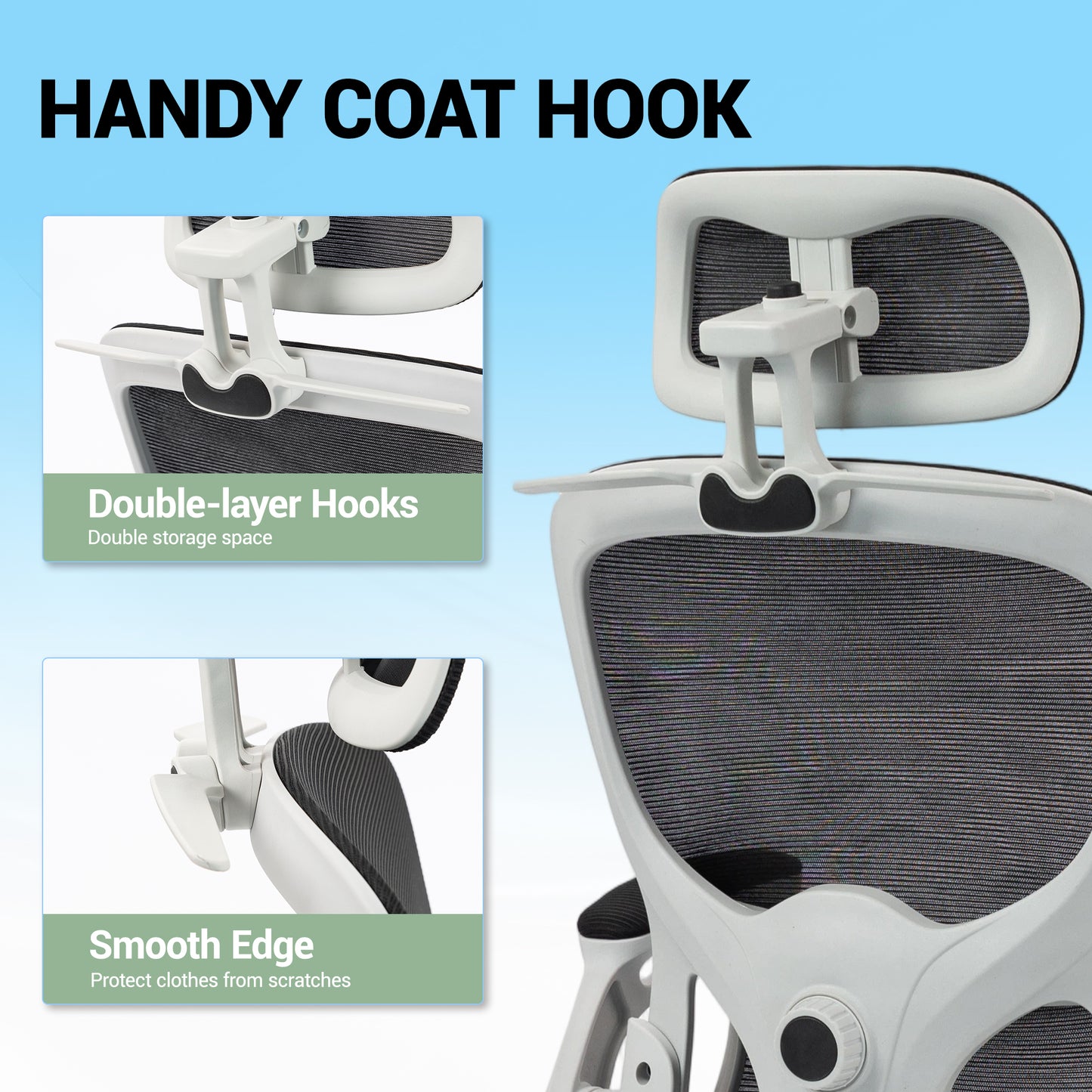 Delmango Office Chair, Ergonomic Desk Chair with Flip-up Arms, Coat Hook, Adjustable Headrest and Lumber Support, Mesh Computer Chair, 330 LBS, Gray