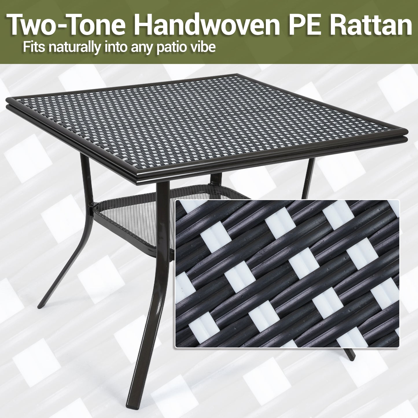 DELMANGO Square Outdoor Bistro Table with Matal Frame and Adjustable Foot Pads for Garden Balcony, Black/White