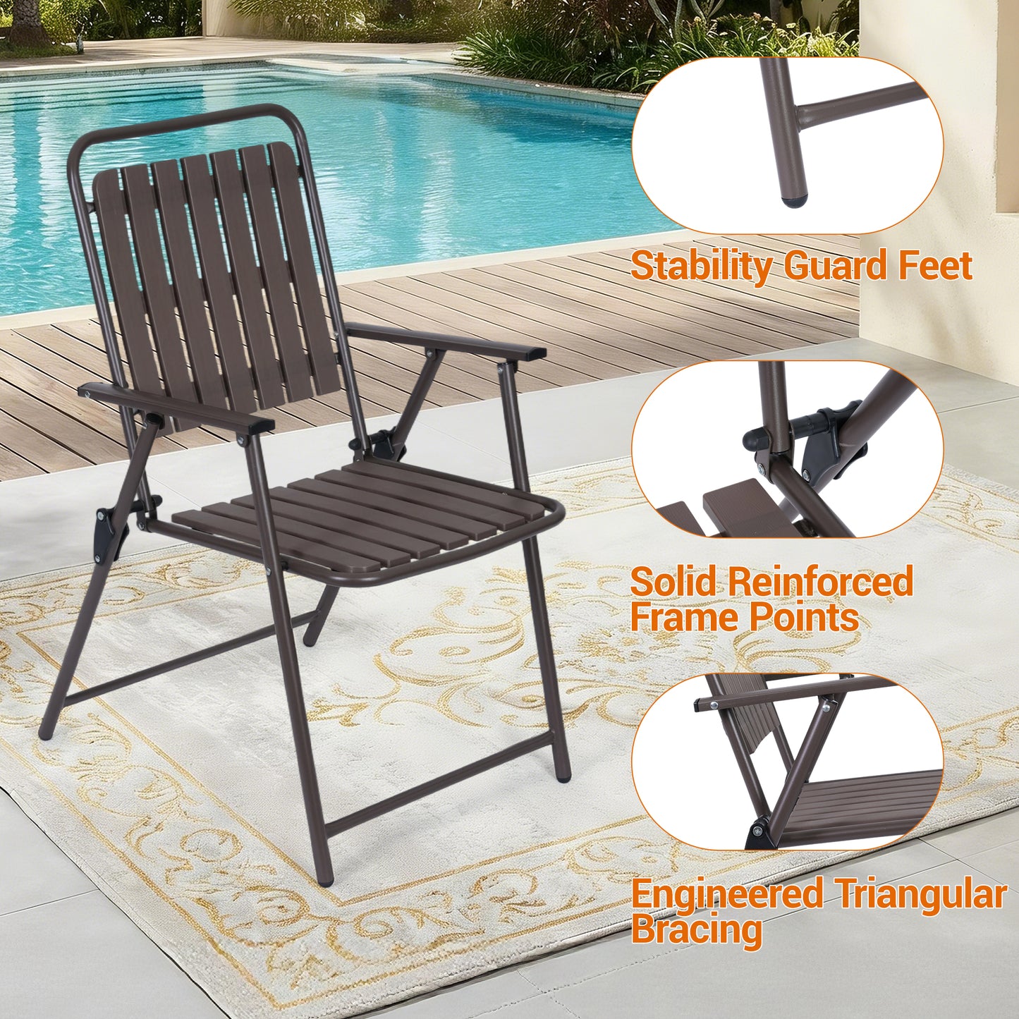 DELMANGO 3 Pieces Patio Furniture Set, Bistro Table and Foldable Chairs, Waterproof Patio Furniture Folding Set, All-Weather outdoor table and chairs, Balcony Furniture for Porch, Yard, Garden, Brown