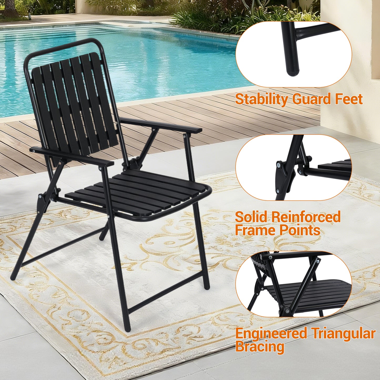 DELMANGO 3 Pieces Patio Furniture Set, Bistro Table and Foldable Chairs, Waterproof Patio Furniture Folding Set, All-Weather outdoor table and chairs, Balcony Furniture for Porch, Yard, Garden, Black