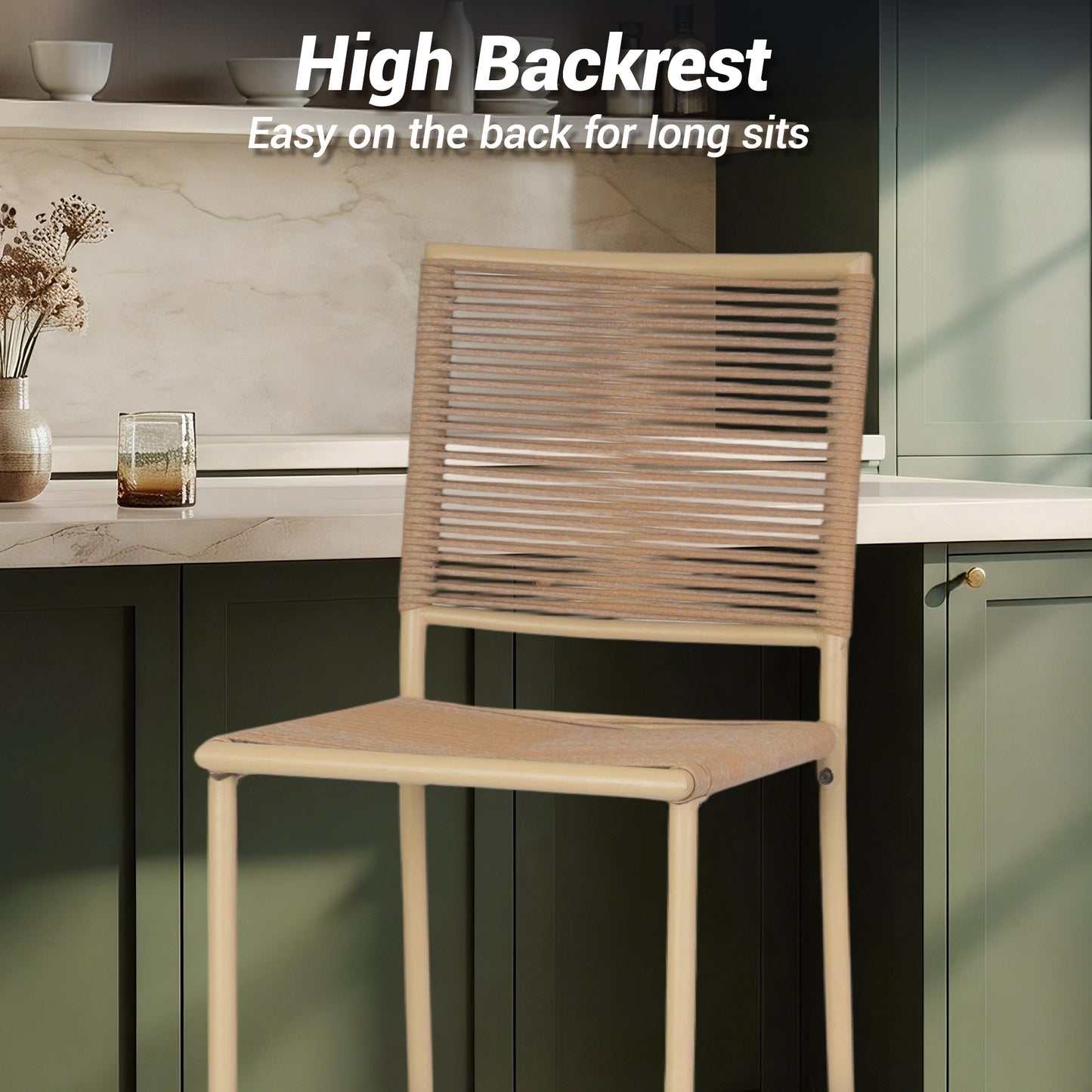 DELMANGO 4Pcs Bar Stool, Counter Height Patio Rattan Armless Chairs for Porch Garden Indoor Kitchen, Yellow