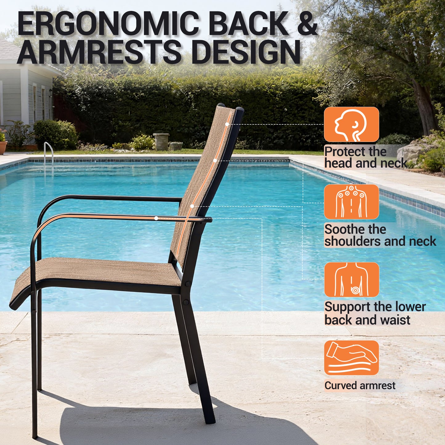 DELMANGO Patio Chairs Set of 4, Outdoor Dining Chairs High Back, All-Weather Padded Textilene Dining Chair for Lawn Porch Garden, Brown(Set of 4)