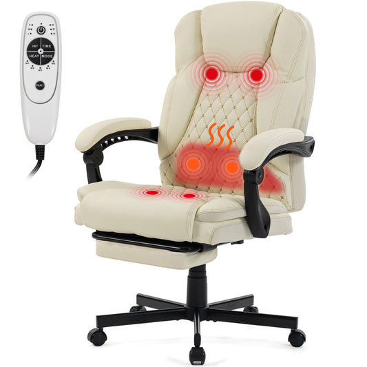 DELMANGO Massage Office Chair with Footrest, 6-Point Vibration Heating Executive Desk Chair, Ergonomic Home Office Chair, Brown (Copy)