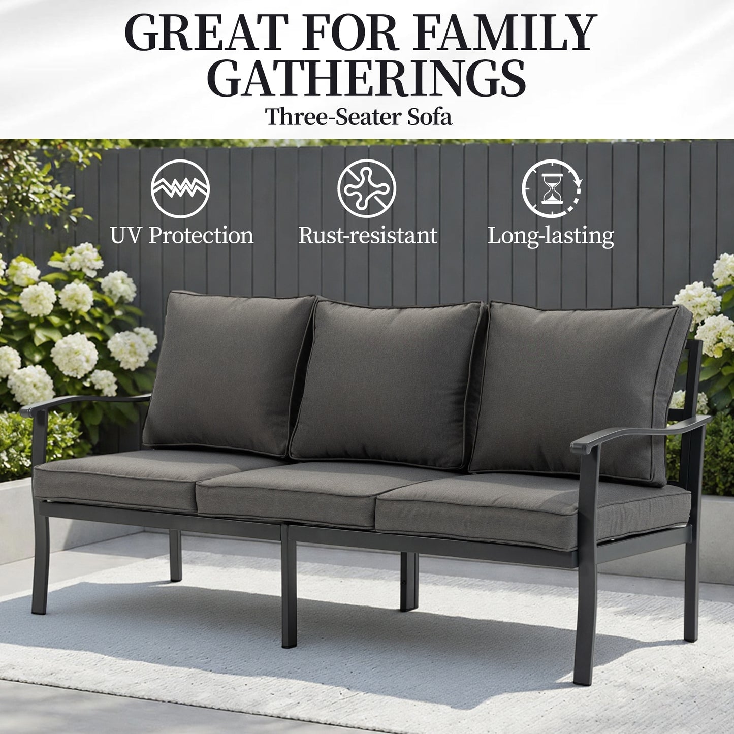 DELMANGO 8 Pieces Outdoor Patio Furniture Sets,Outdoor Metal Conversation Set Sofas with 1 three-seater sofa,1 loveseat Sofa,2 Swivel Chairs,2 footstools,1 Side Table,with Cushion