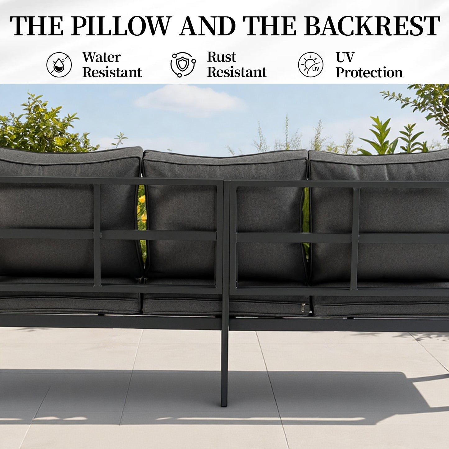 DELMANGO Outdoor Patio Furniture Set, 1 PCS 3-Seat, All-Weather Metal Modern Outside Sofa with Washable Thick Cushion for Garden/Backyard/Porch, Grey