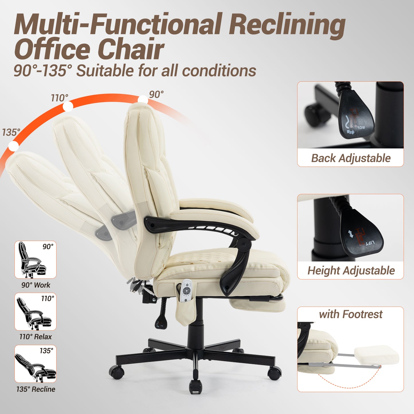 DELMANGO Massage Office Chair with Footrest, 6-Point Vibration Heating Executive Desk Chair, Ergonomic Home Office Chair, Brown (Copy)